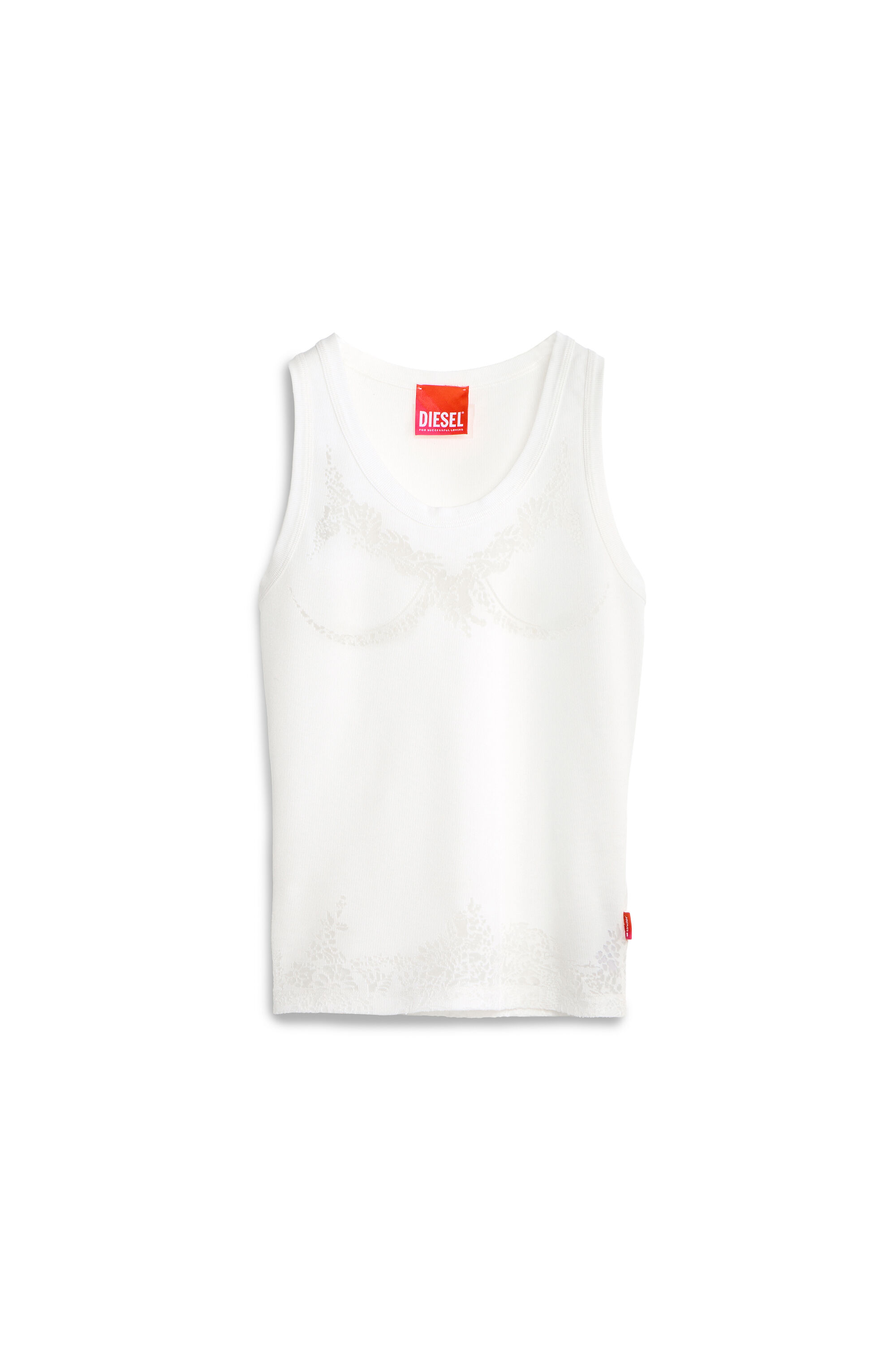 Diesel - PR-T-MOKKI-LS-R, Female's Tank top with devor&eacute; lace effect in ホワイト - 2
