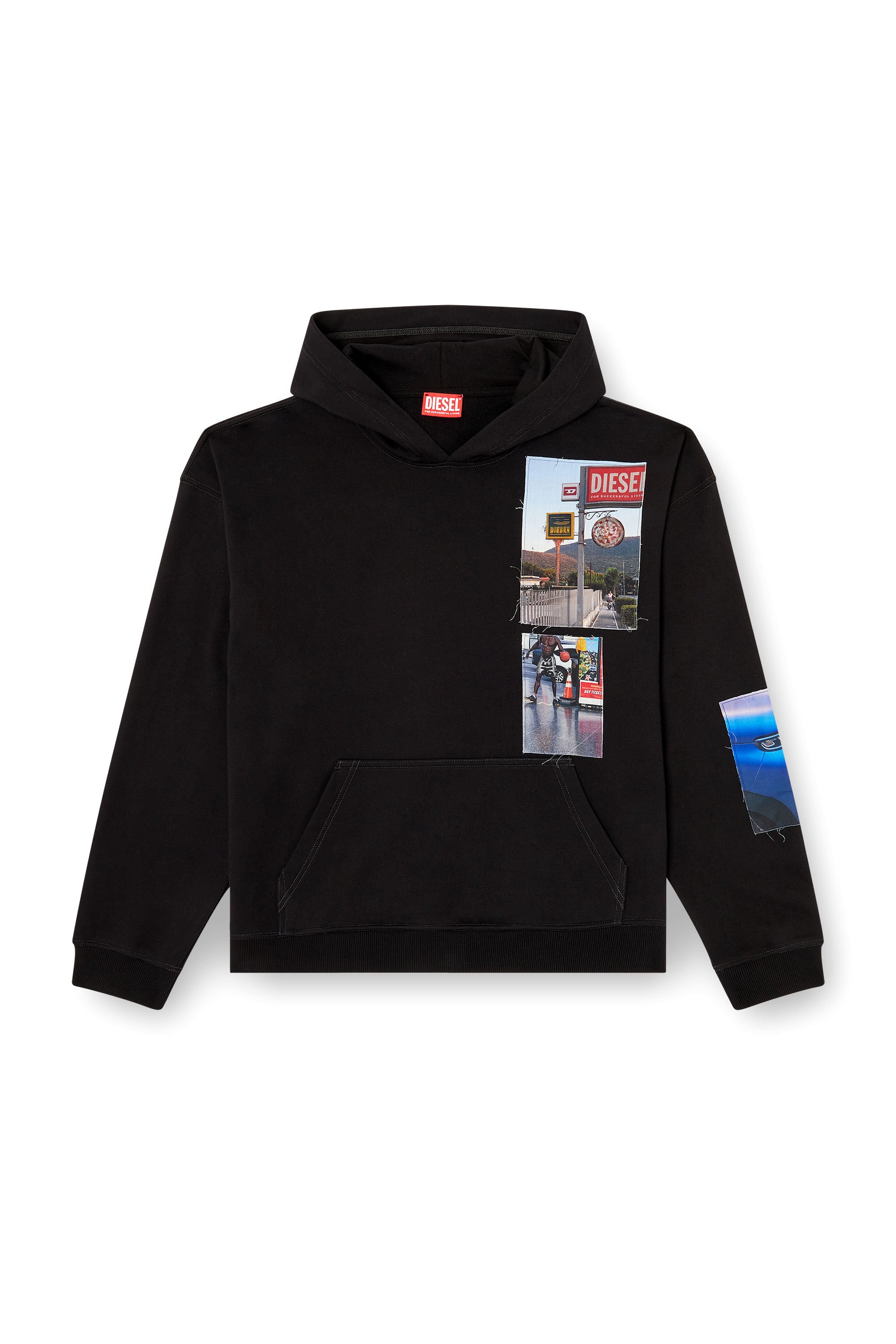 Diesel - S-BOXT-HOOD-T6, Male's Hoodie with logo photo patches in ブラック - 2