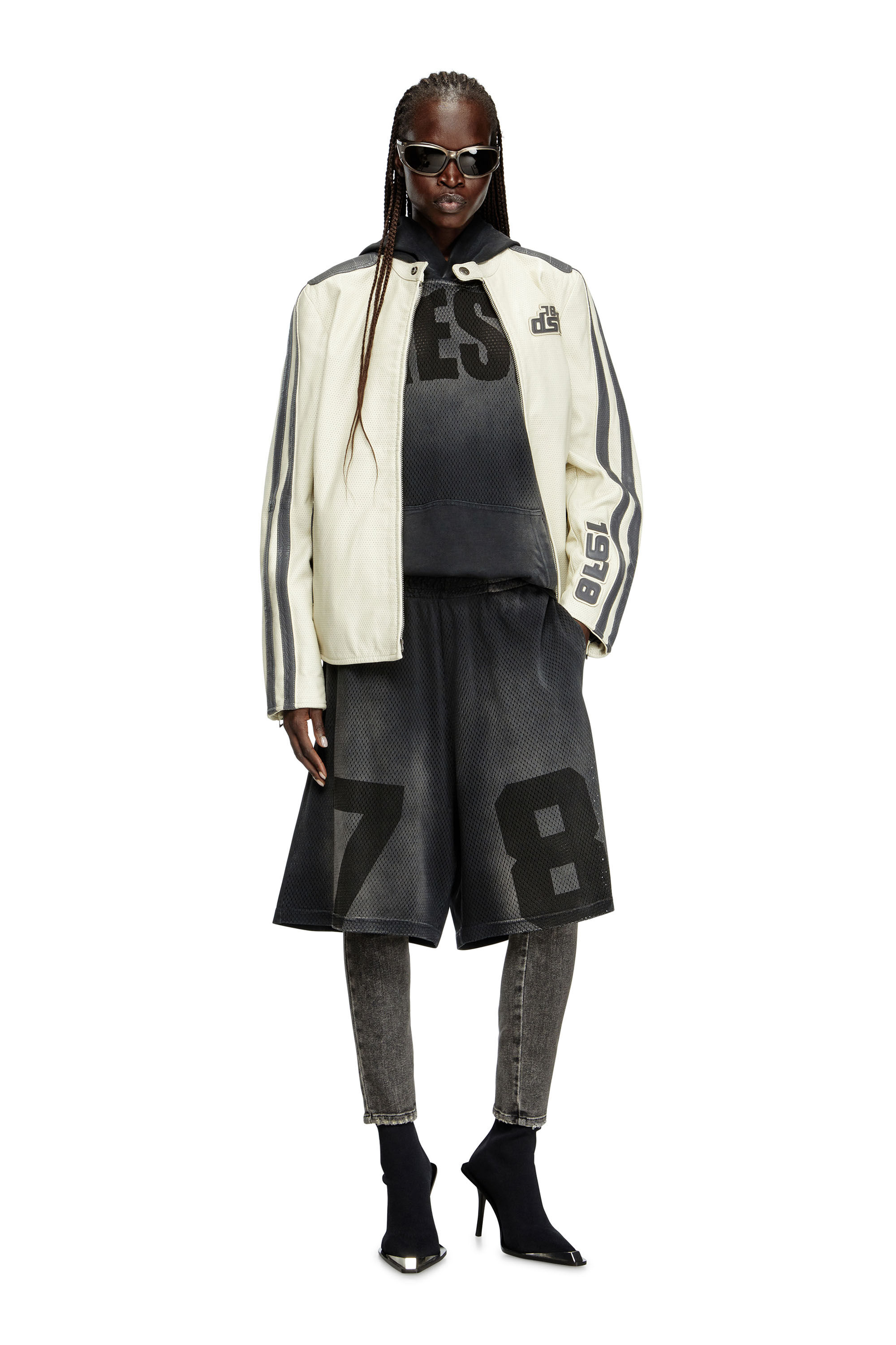 Diesel - L-POP, Unisex's Biker jacket in perforated leather in ホワイト - 7