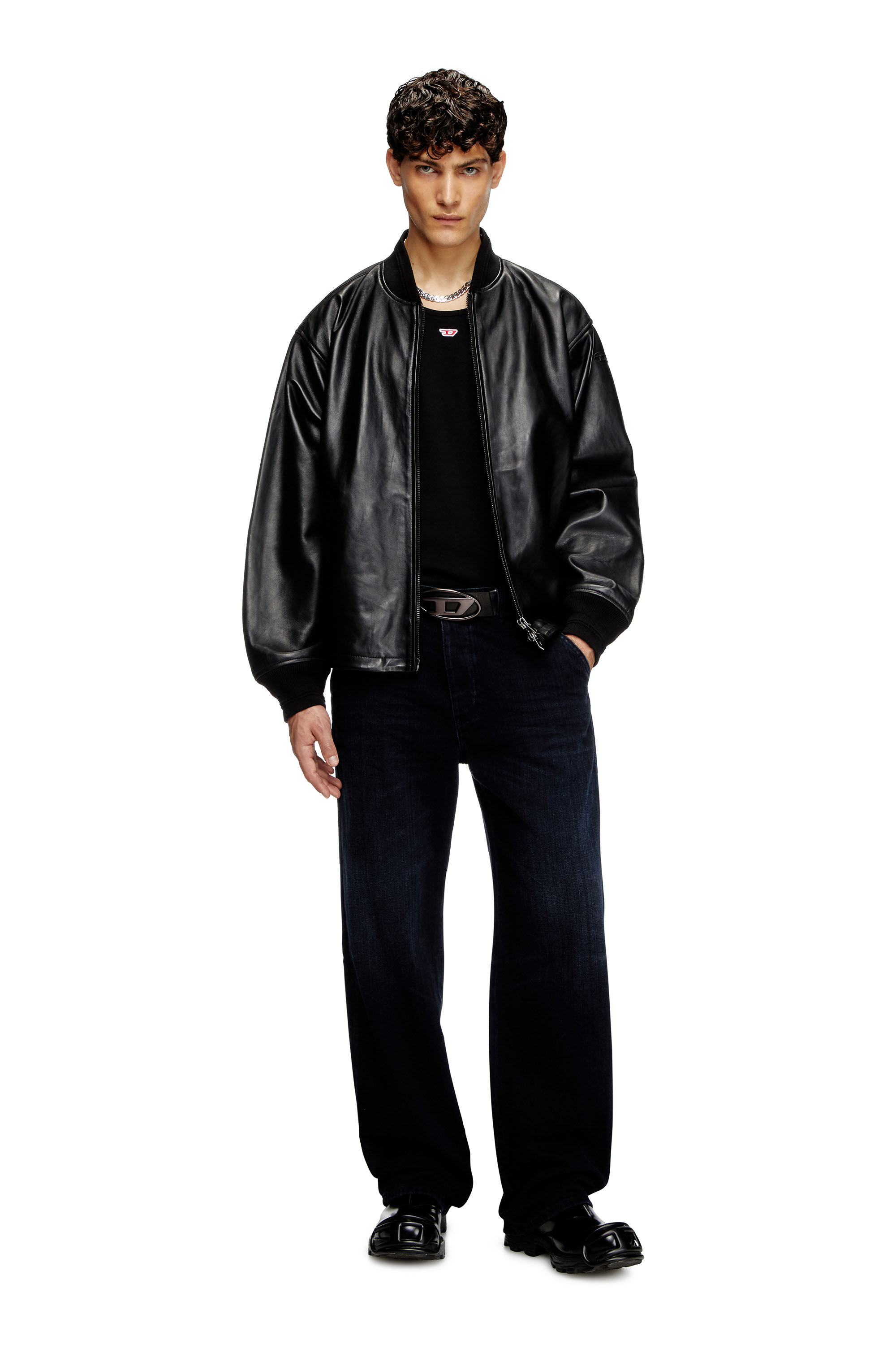 L-KHAT Waxed-leather bomber jacket｜ブラック｜メンズ｜DIESEL