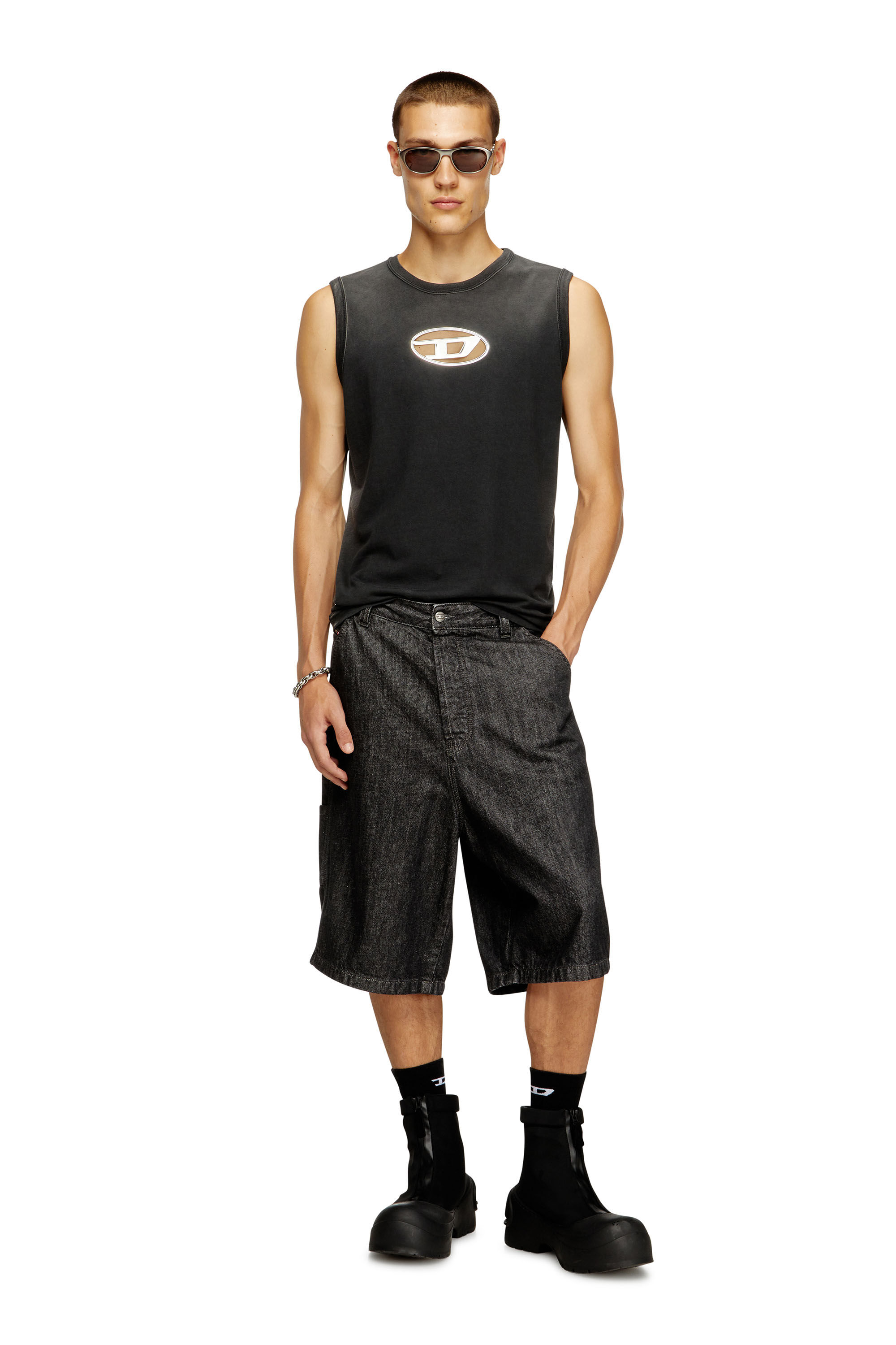 Diesel - T-BRICO, Male's Faded tank top with puffy Oval D in ブラック - 1