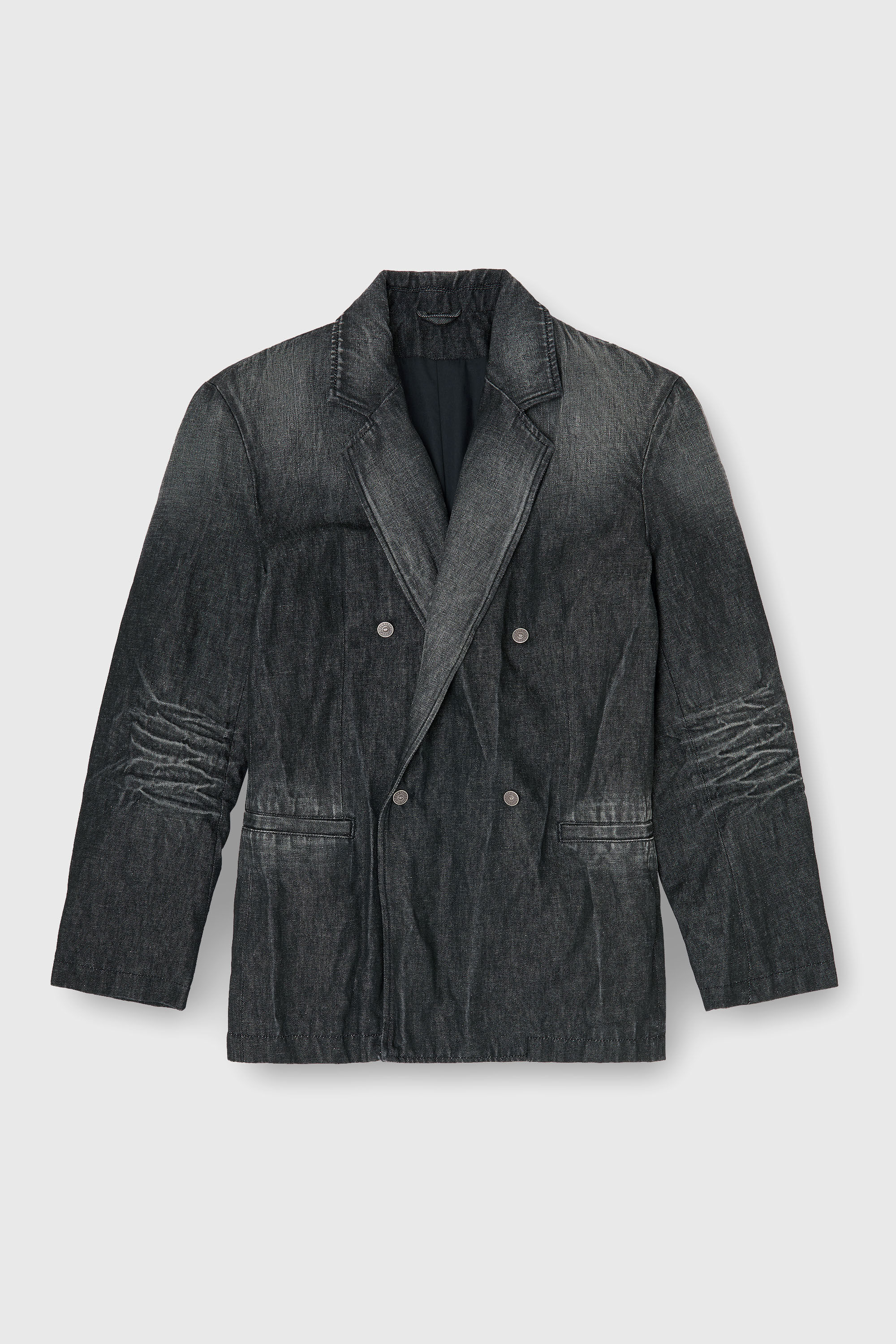 Diesel - D-KOT-FSJ, Male's Double-breasted blazer in creased denim in ブラック/ダークグレー - 2