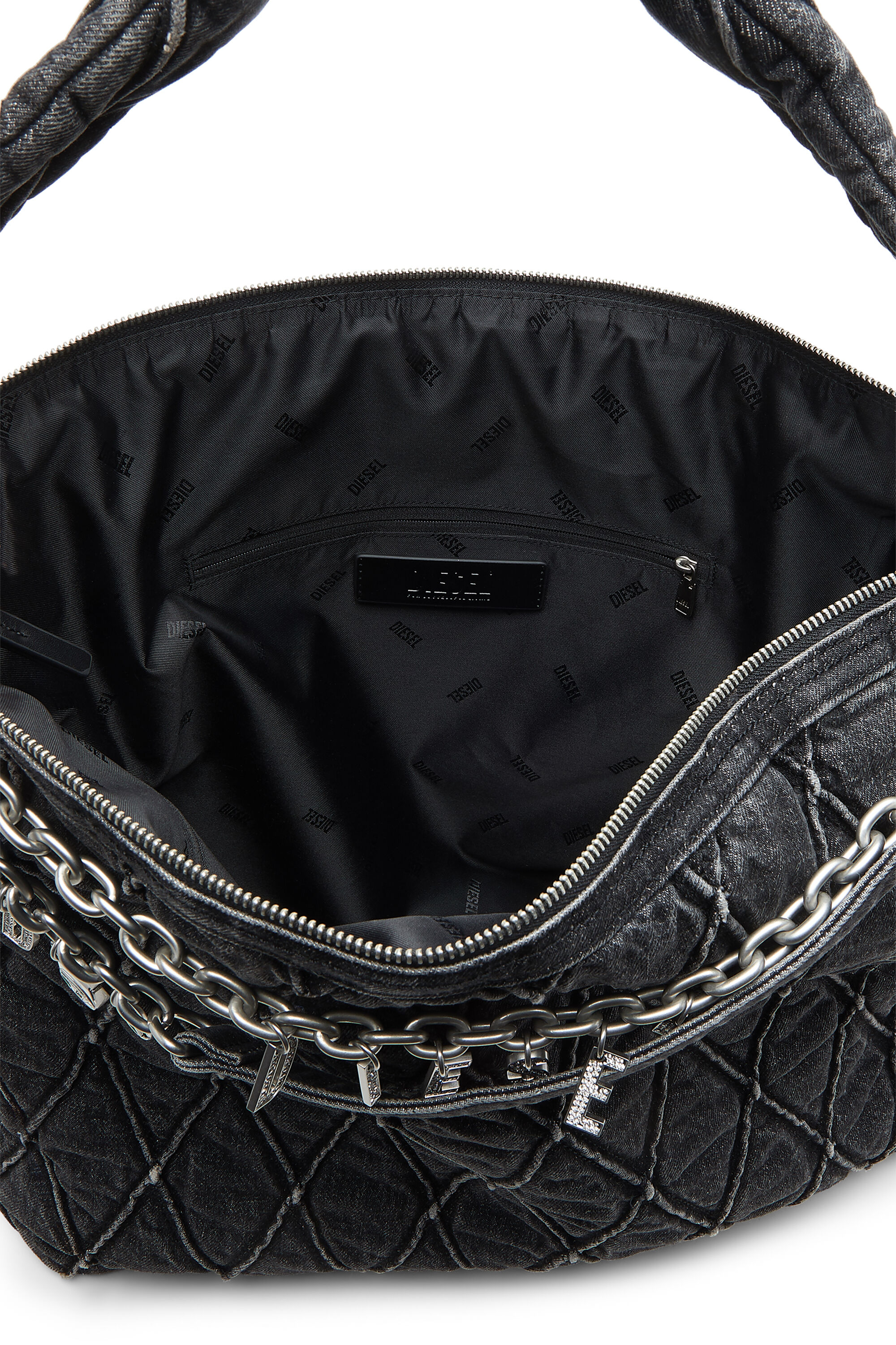 Diesel - HOSHI CHARM-D HOBO, Female's Quilted-denim hobo bag with chain charms in ブラック - 4