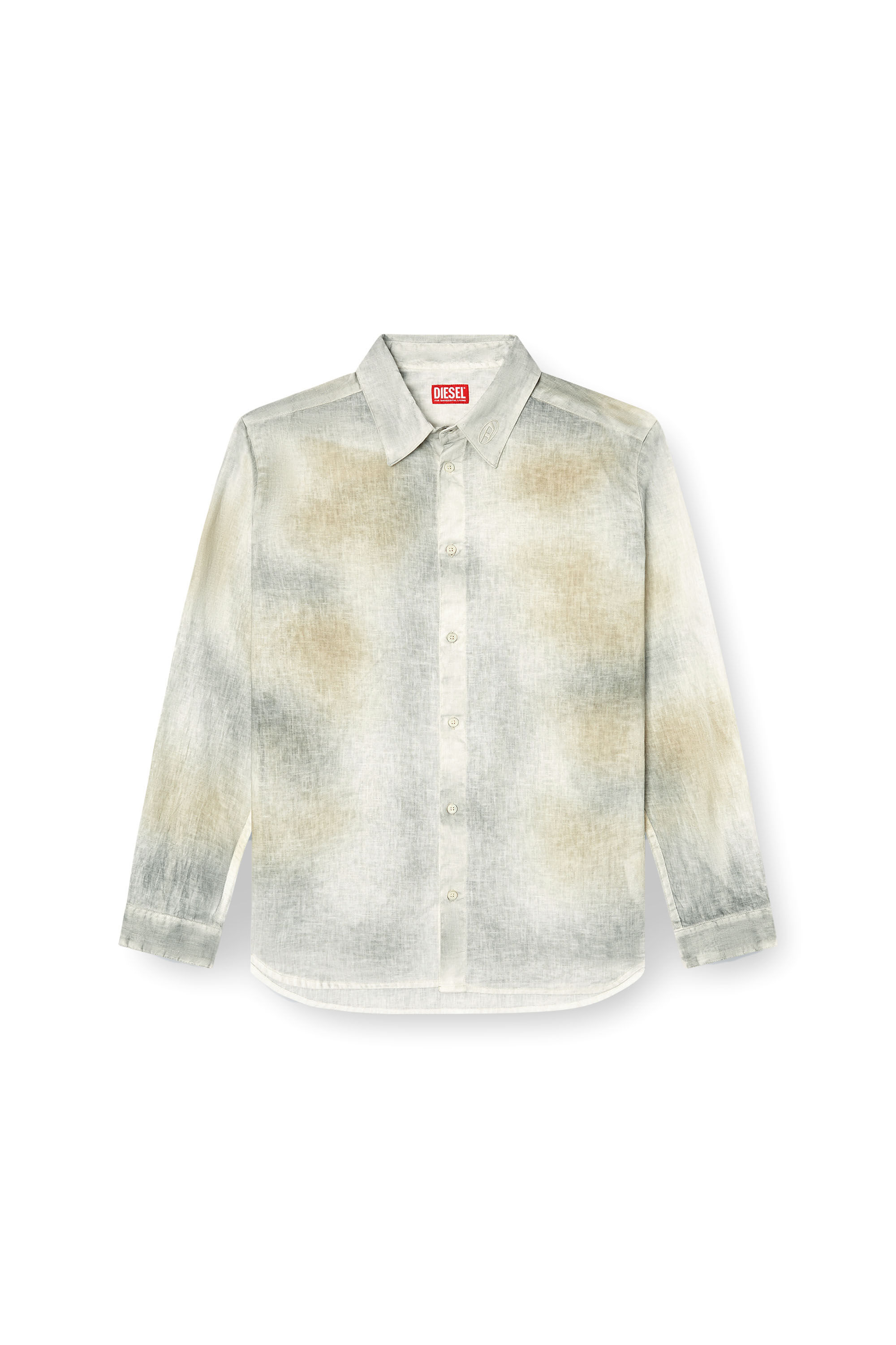 Diesel - S-LEIE, Male's Treated linen-blend shirt in グレー/ホワイト - 2