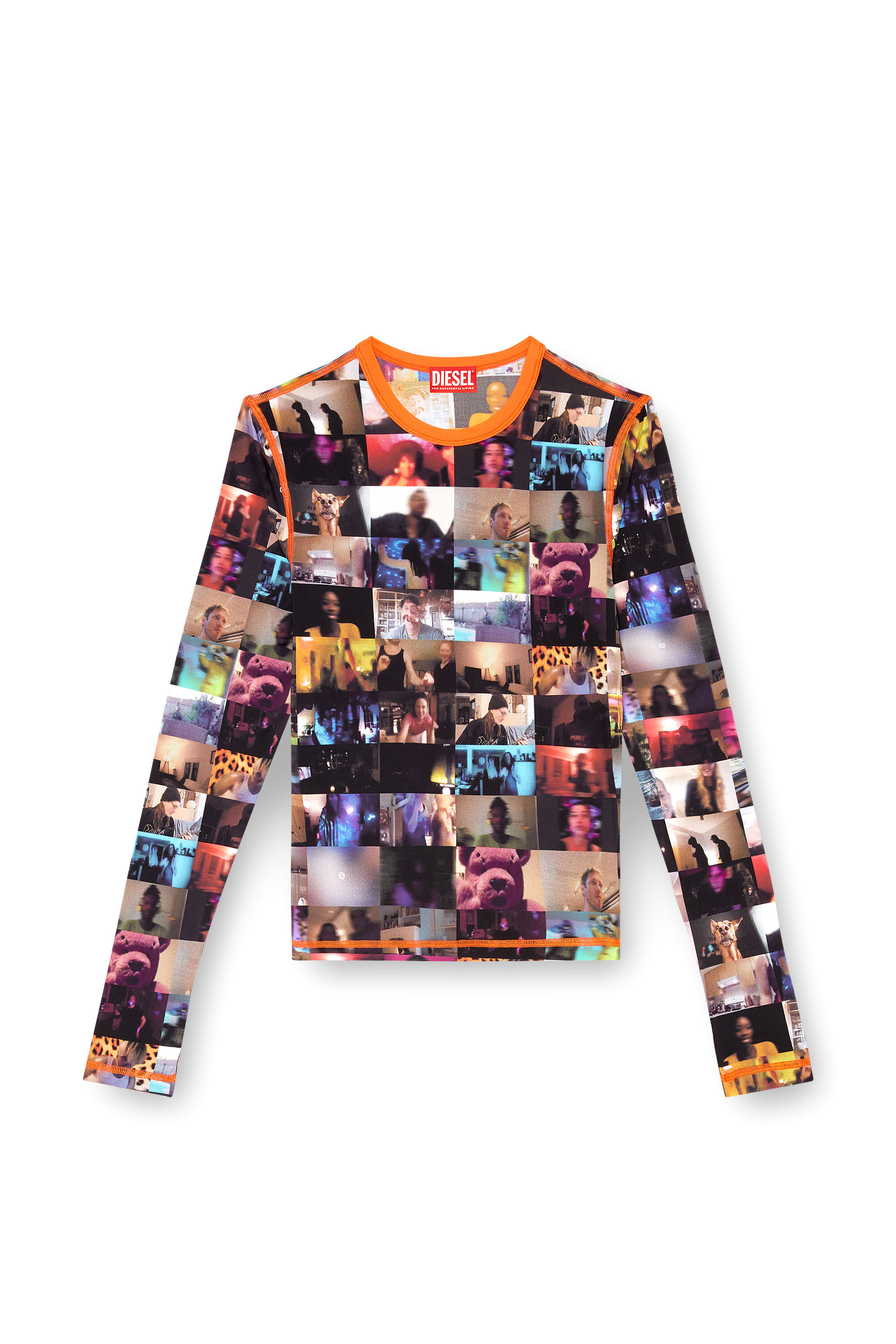 Diesel - T-CRAU, Female's Stretch jersey top with Livestream print in ブラック/オレンジ - 2