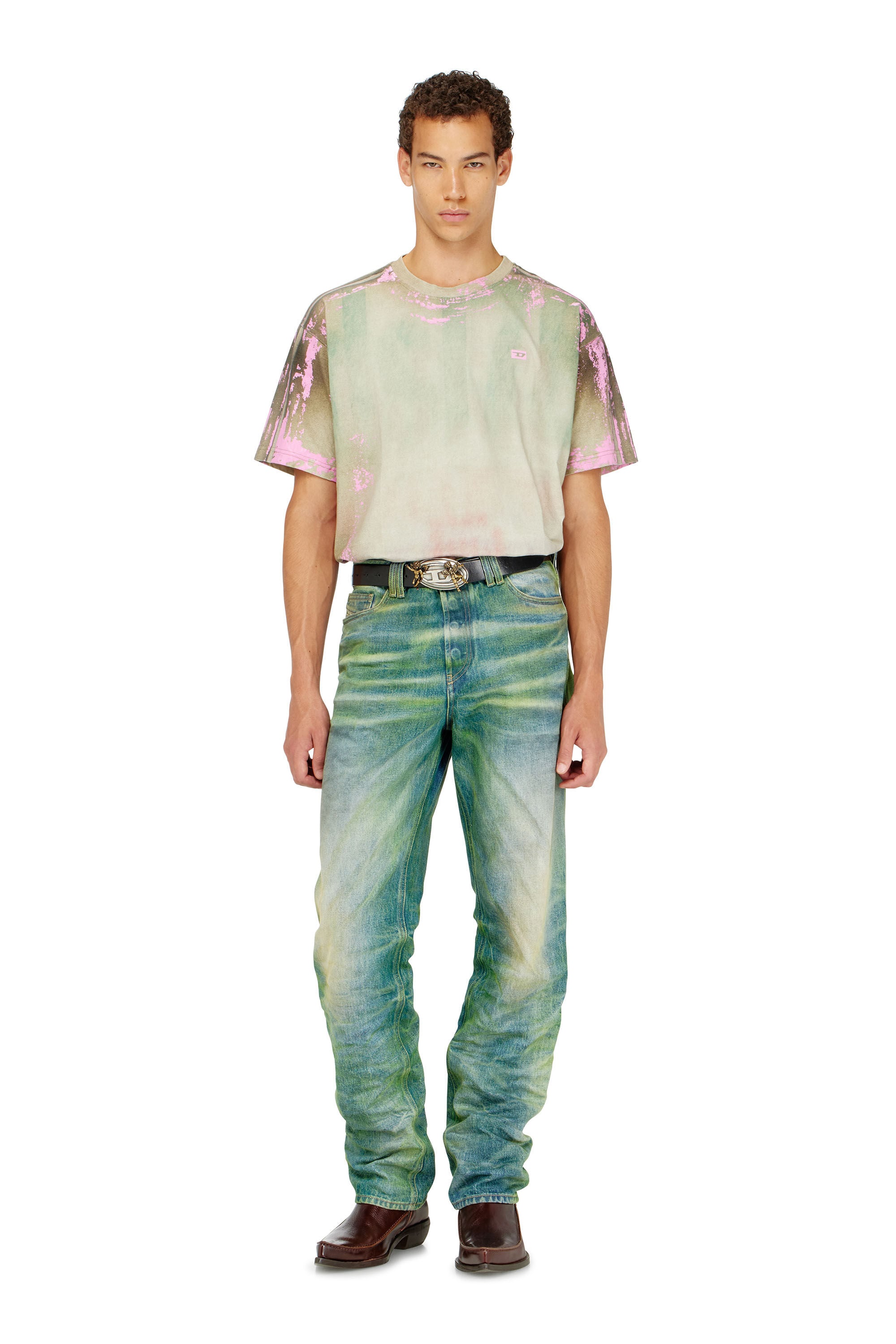 Diesel - T-FILMY-SHO, Male's T-shirt in cracked leather-effect jersey in null - 1