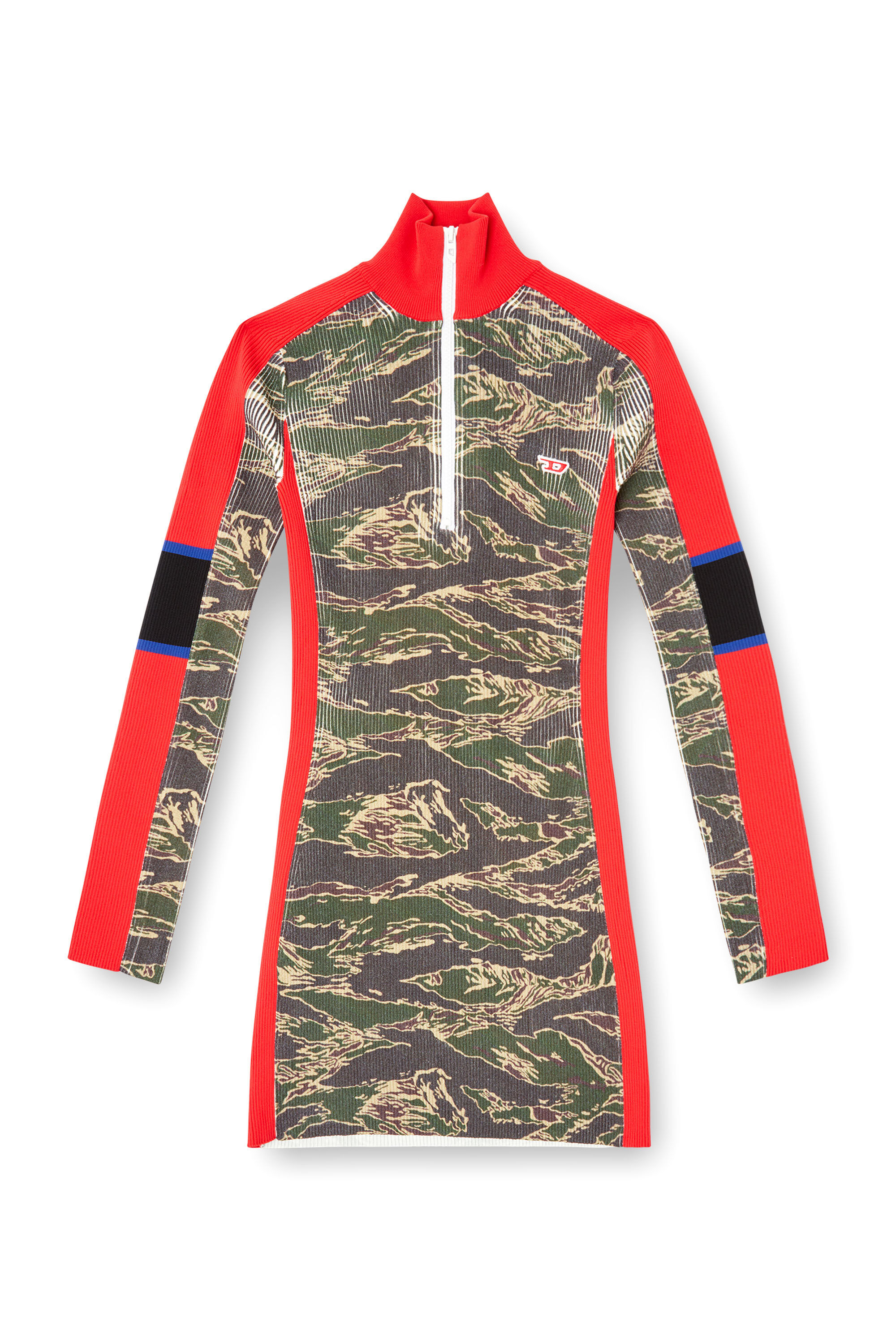 Diesel - M-CAMOK, Female's Camo mini dress in ribbed viscose in グリーン/レッド - 2