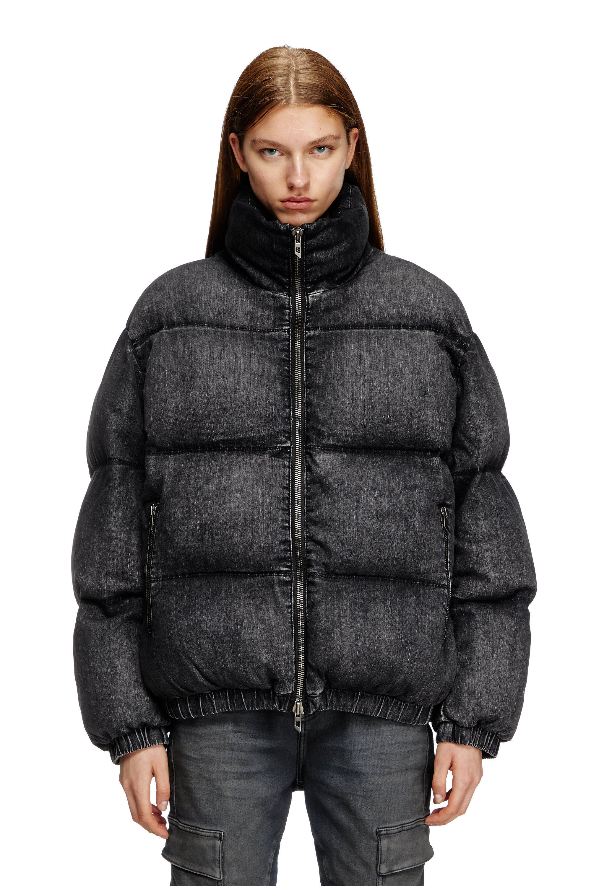 卸売 W-MONS-A Faded denim puffer jacket｜ブラック｜ウィメンズ｜DIESEL ジャケット・アウター