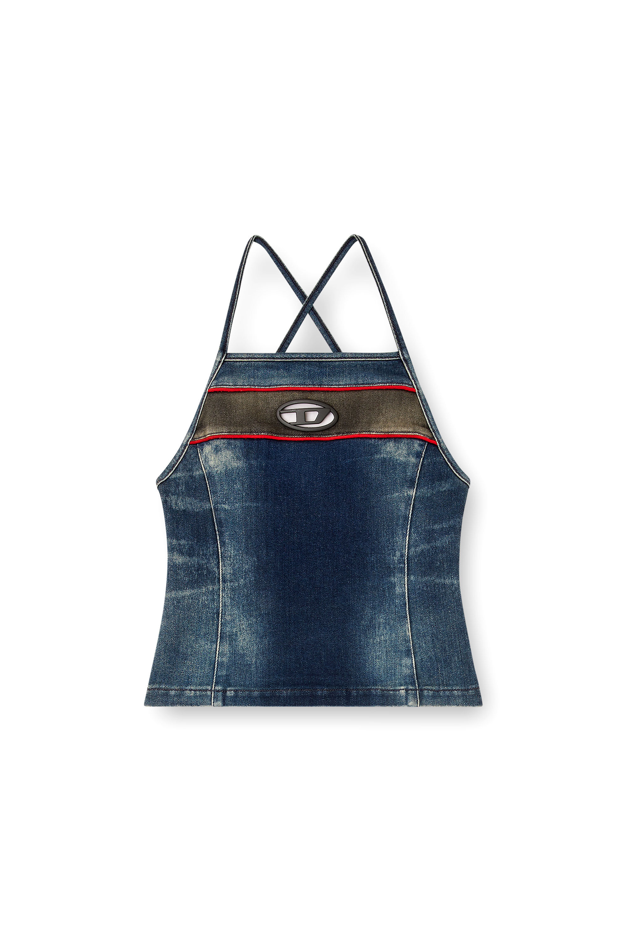Diesel - DE-PILU-S, Female's Top in stretch bicolour denim in ダークブルー - 2