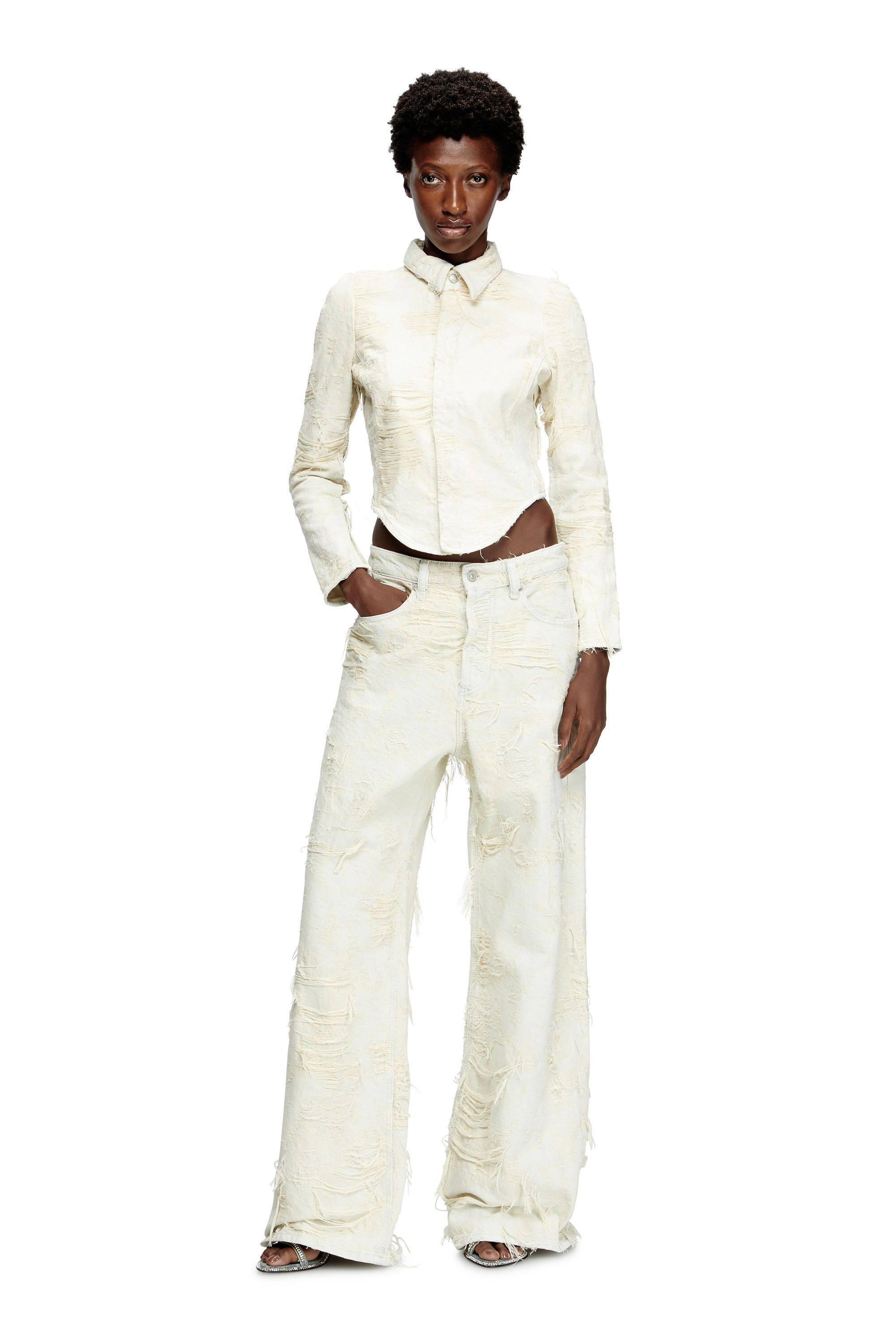 Diesel - DE-MADELINE-FSG, Female's Shirt in jacquard denim with floating threads in ホワイト - 1