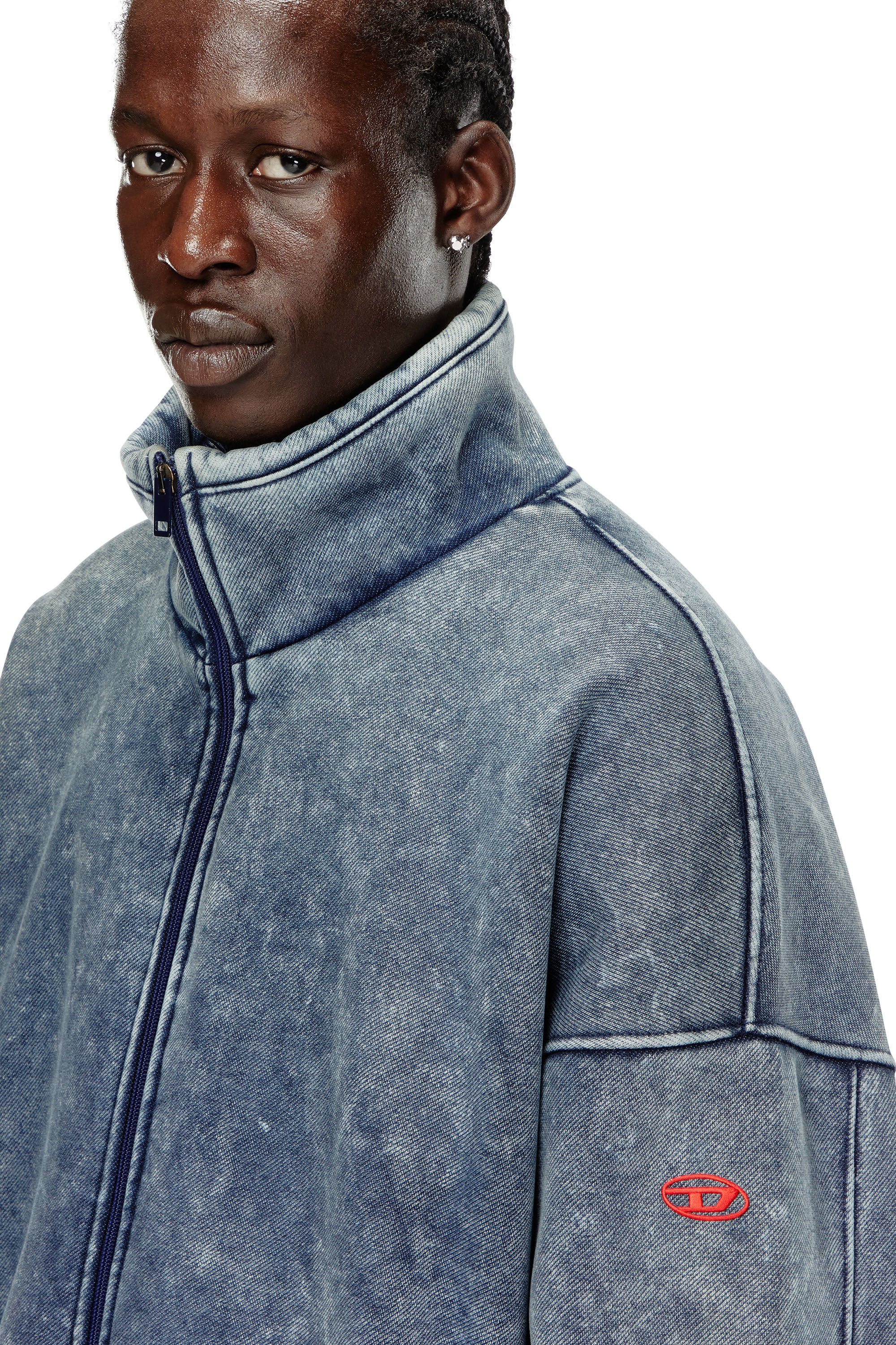 Diesel - S-BATEL, Male's Jacket in teddy-bonded jersey in ブルー - 4