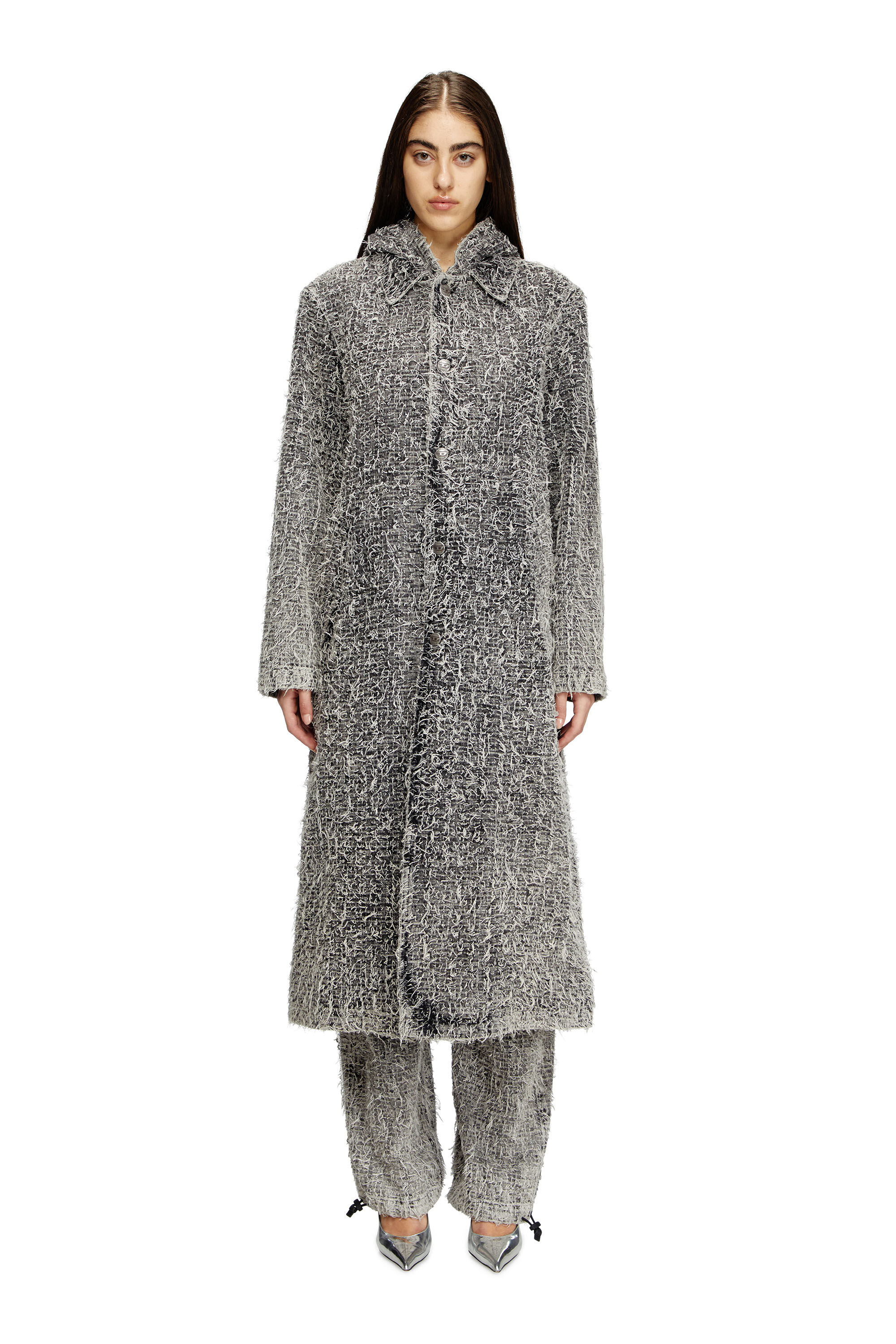 Diesel - D-JACK-S, Unisex's Hooded coat in bouclé denim in ブラック - 7
