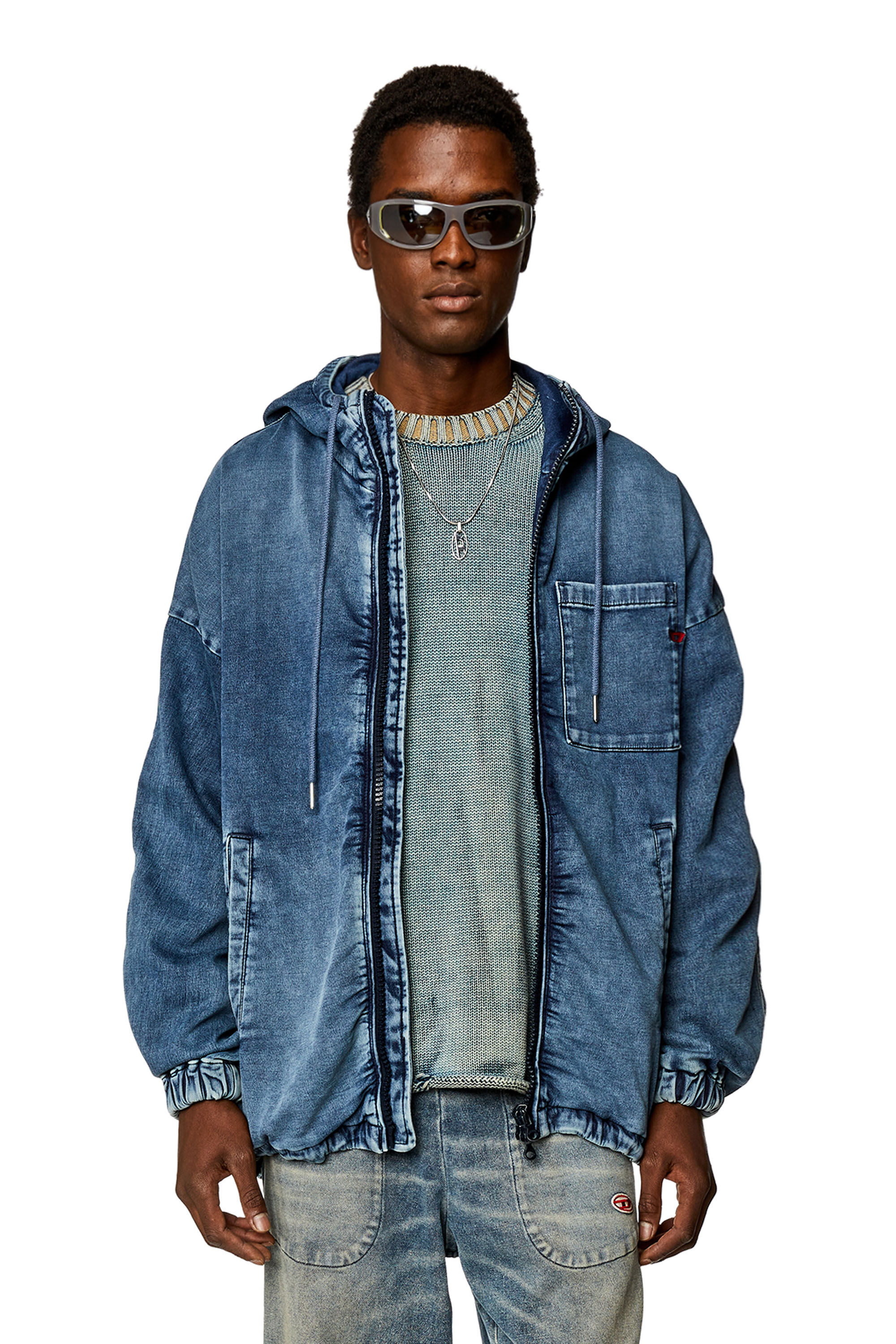 D-HENNES-B JOGG デニムジャケットフーディー｜ブルー｜メンズ｜DIESEL 