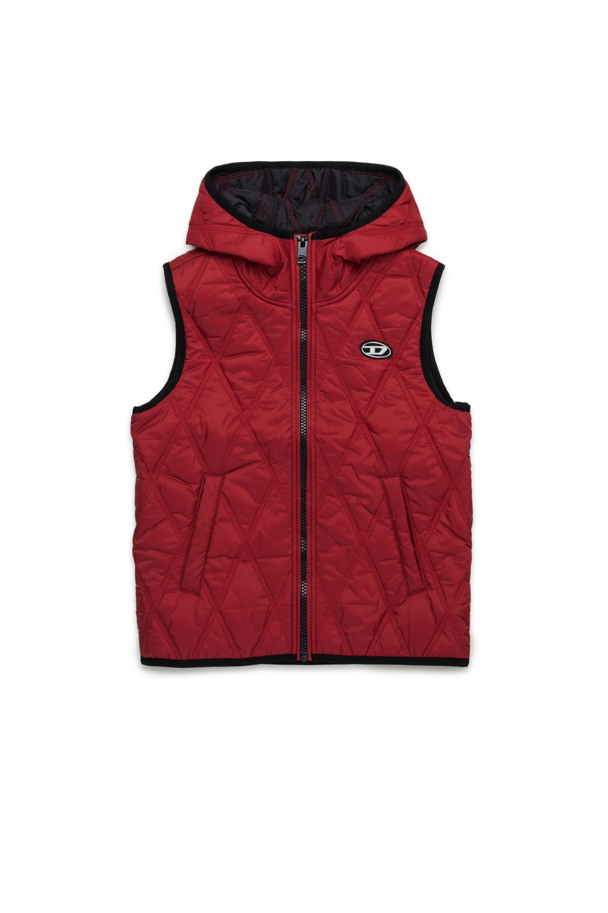 JFOKKLOGO Hooded quilted nylon vest｜レッド｜ガールズ｜DIESEL