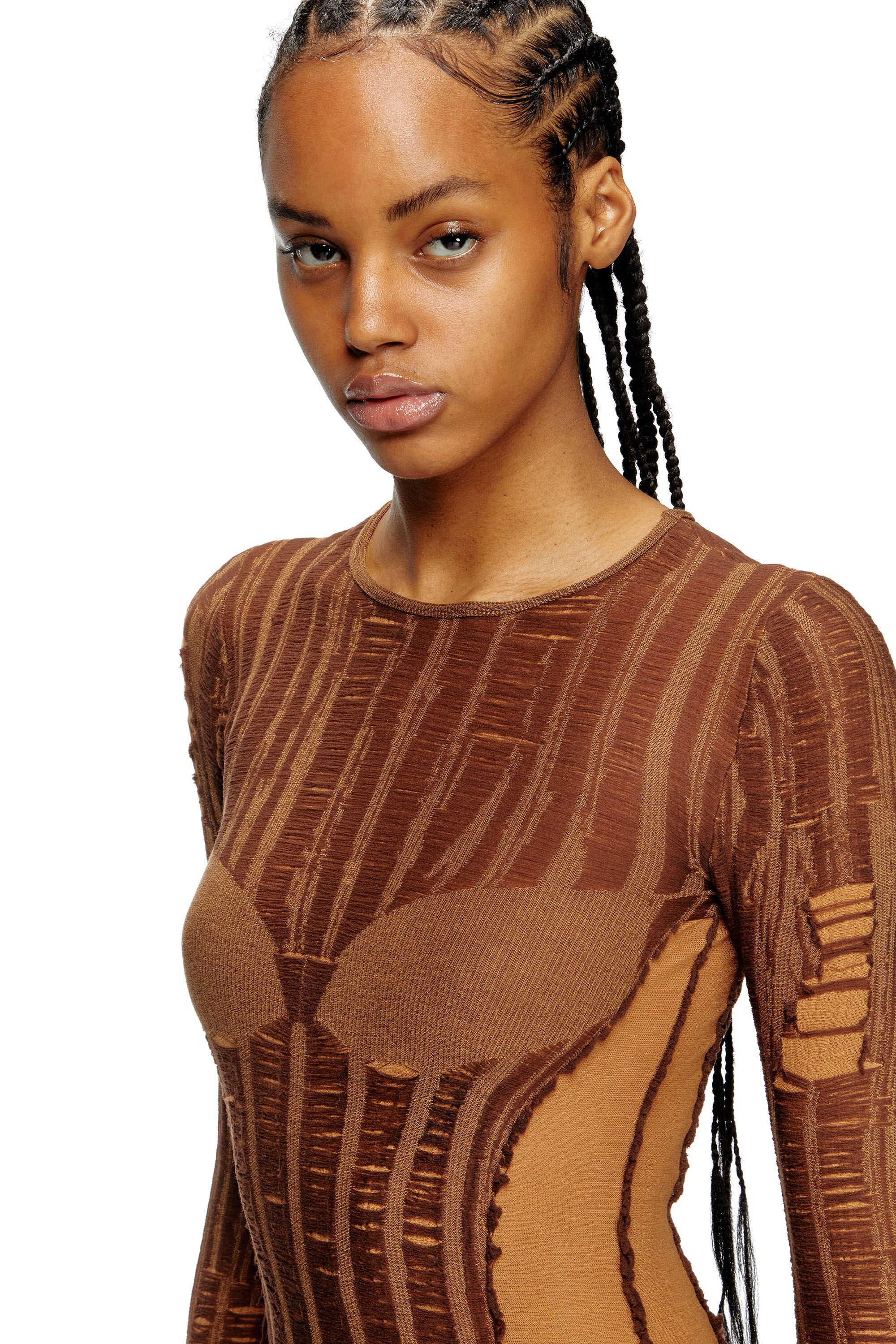 Diesel - M-CALIMERA, Female's Maxi dress in distressed second-skin knit in null - 4