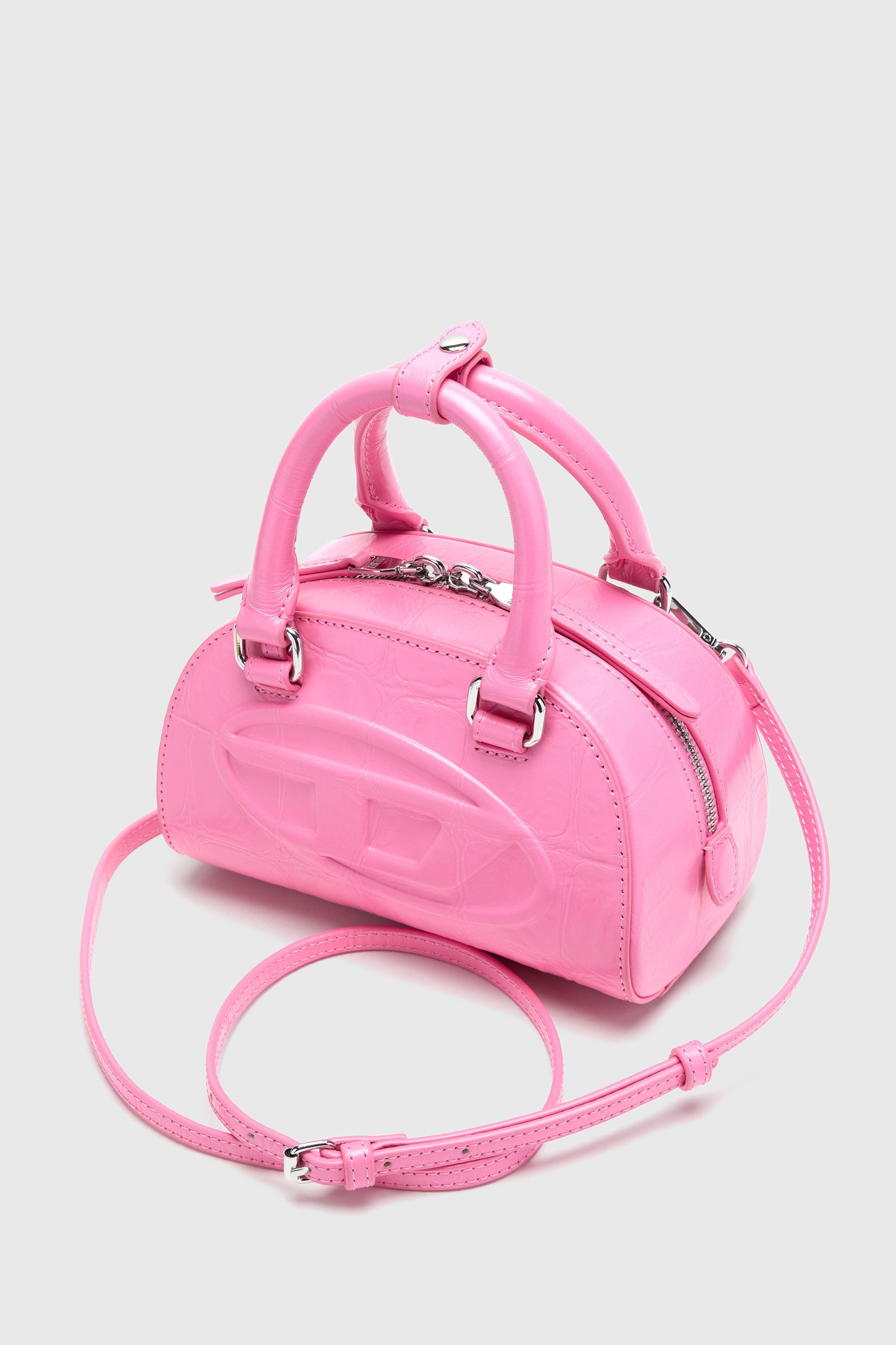 Diesel - 1DR DOME CROSSBODY, Female's 1DR Dome-Small bowling bag in croc-effect leather in ピンク / ホワイト - 5