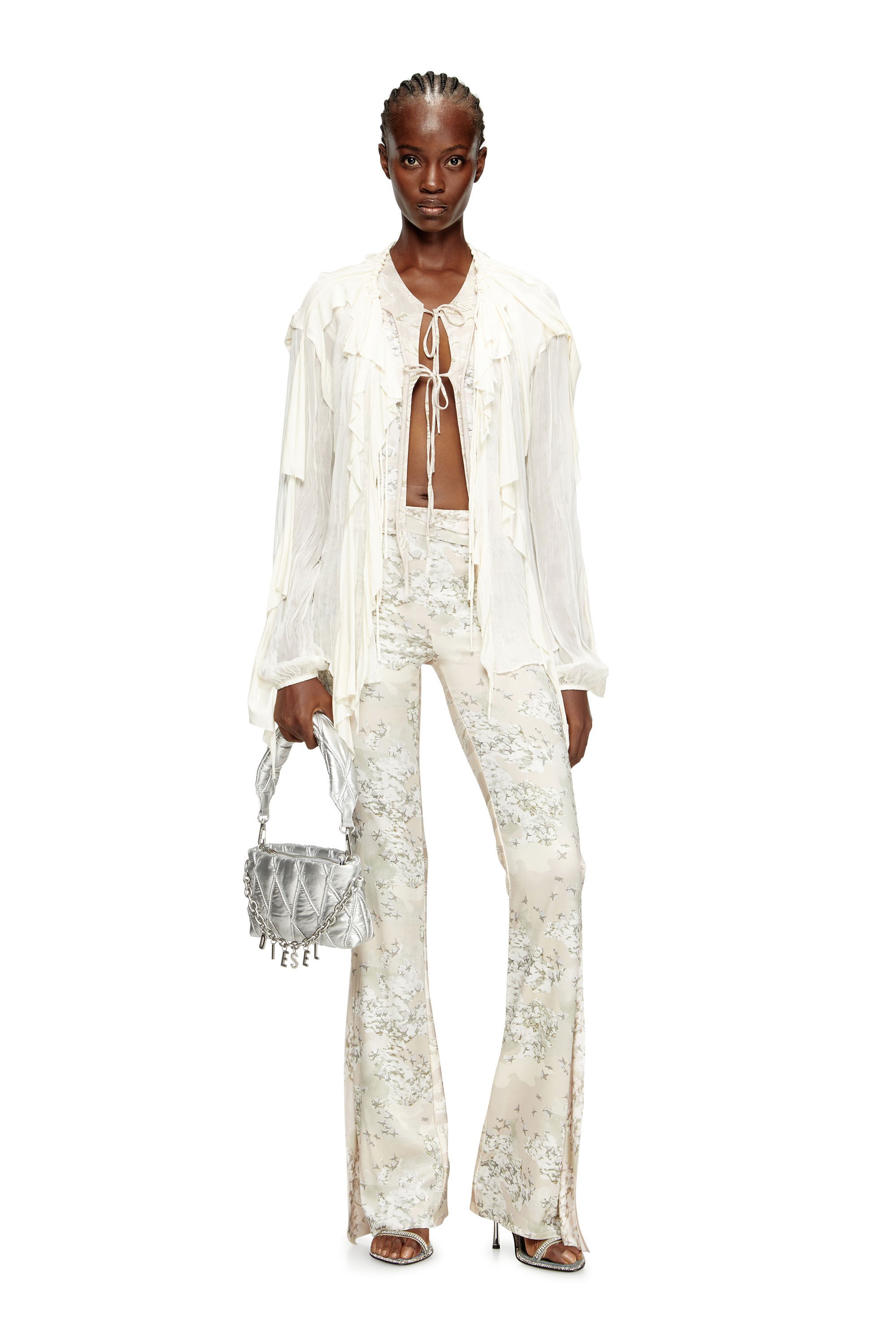 Diesel - C-LASSY, Female's Flounce blouse in crinkled muslin in ホワイト - 1