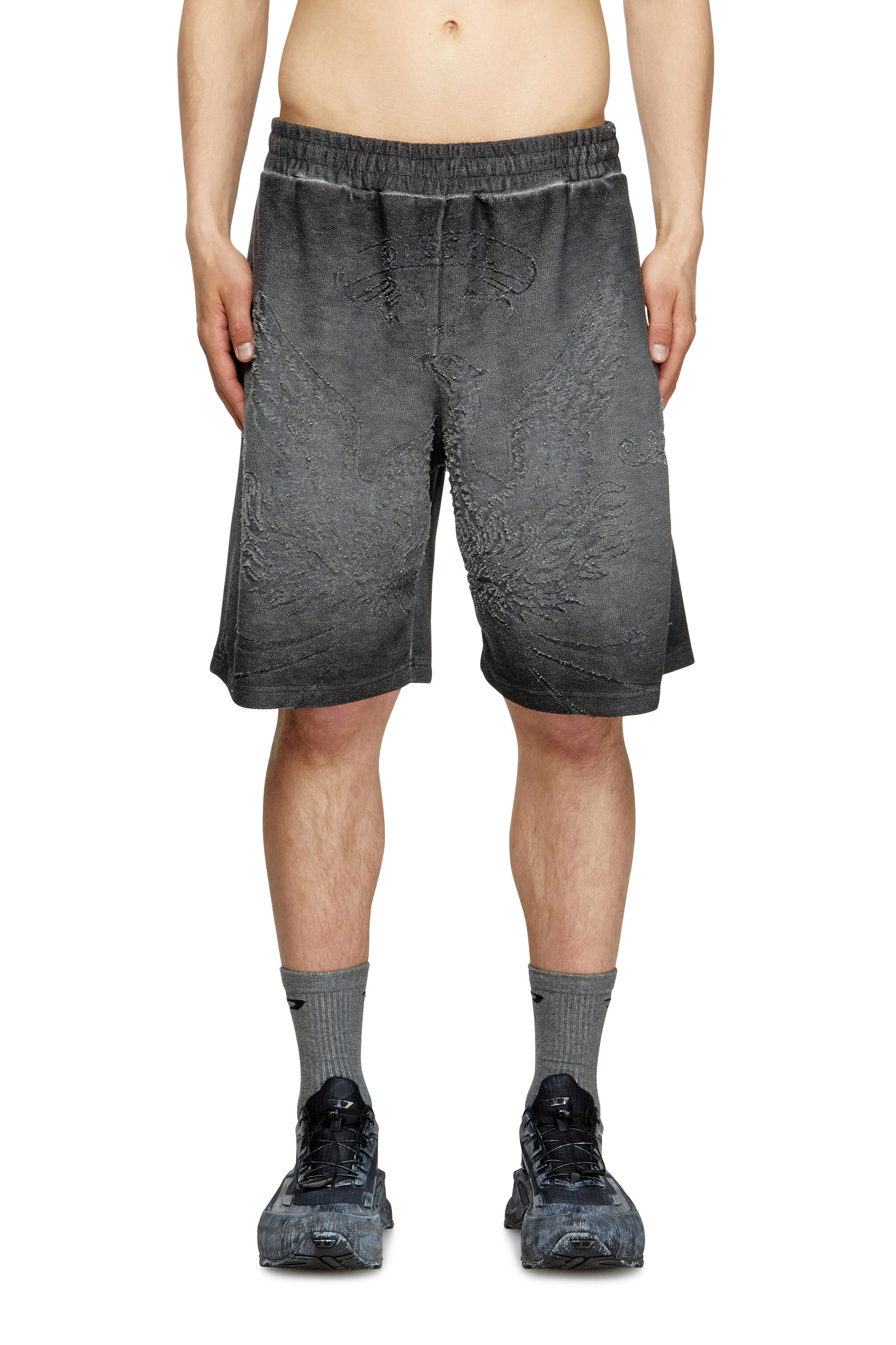 Diesel - P-CROWDE, Male's Sweat shorts with phoenix devoré in ダークグレー - 3