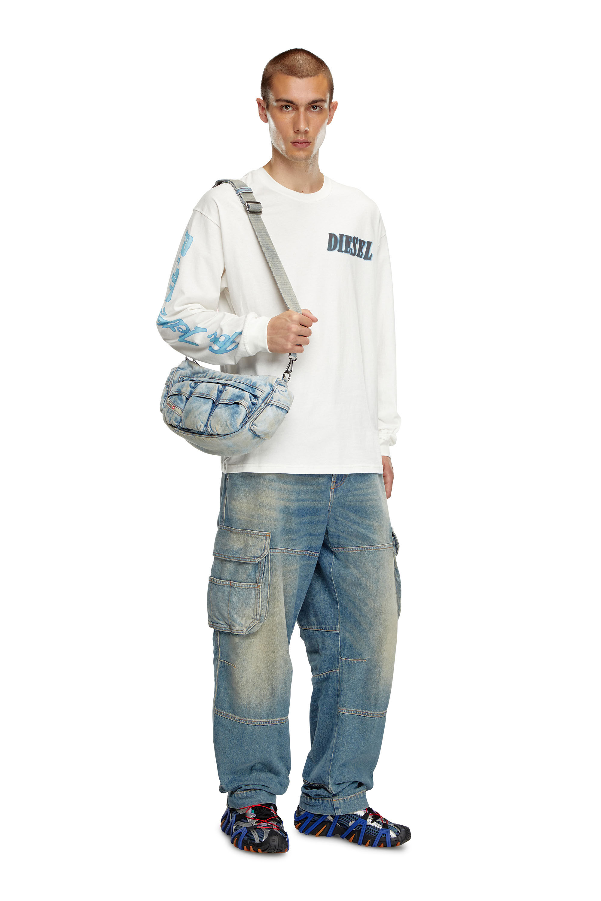 Diesel - T-BOXT-LS-Q15, Male's Long-sleeve T-shirt with logo prints in ホワイト - 1