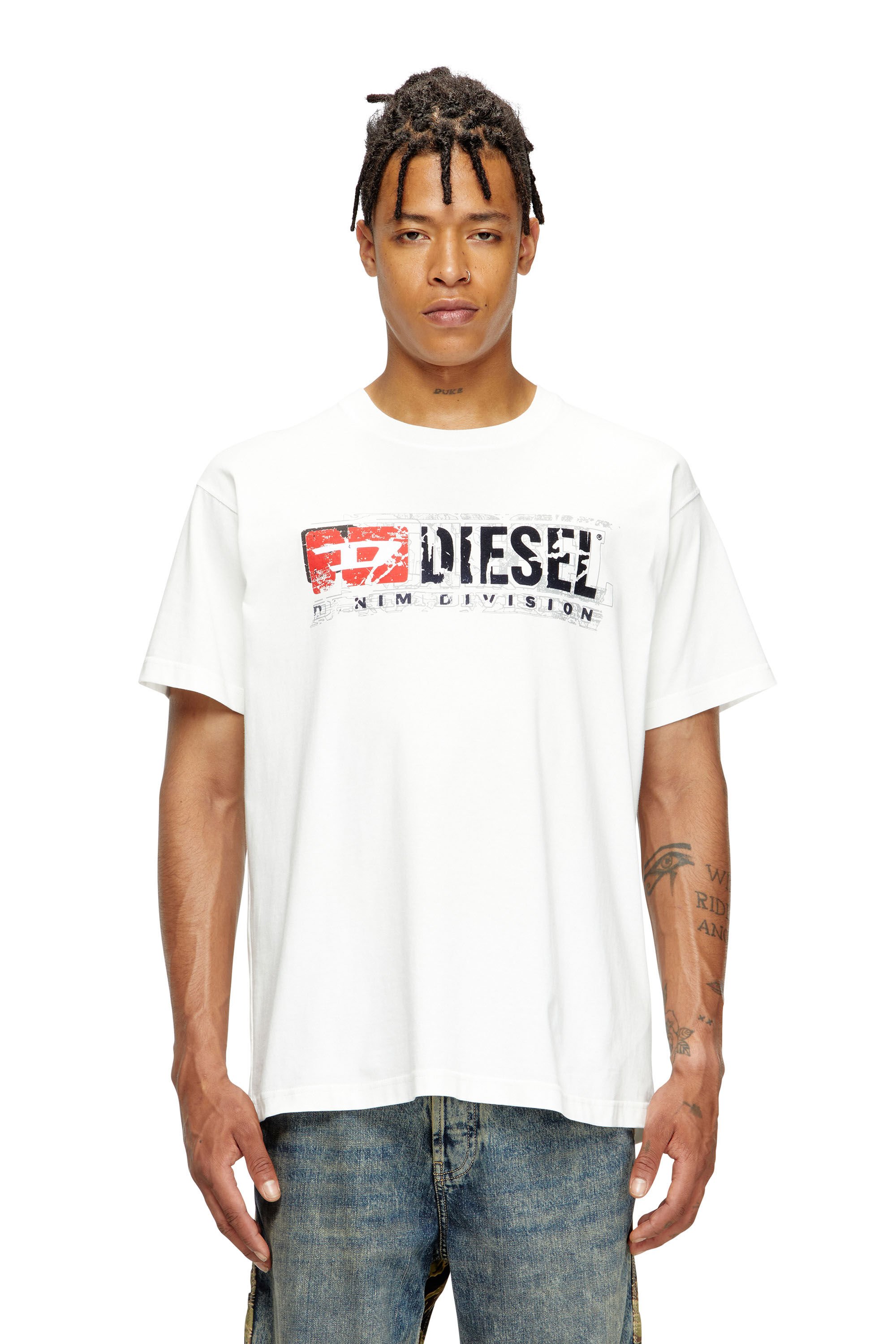 Diesel - T-NORM-T6, Male's T-shirt with flocked Diesel Denim Division logo in ホワイト - 3