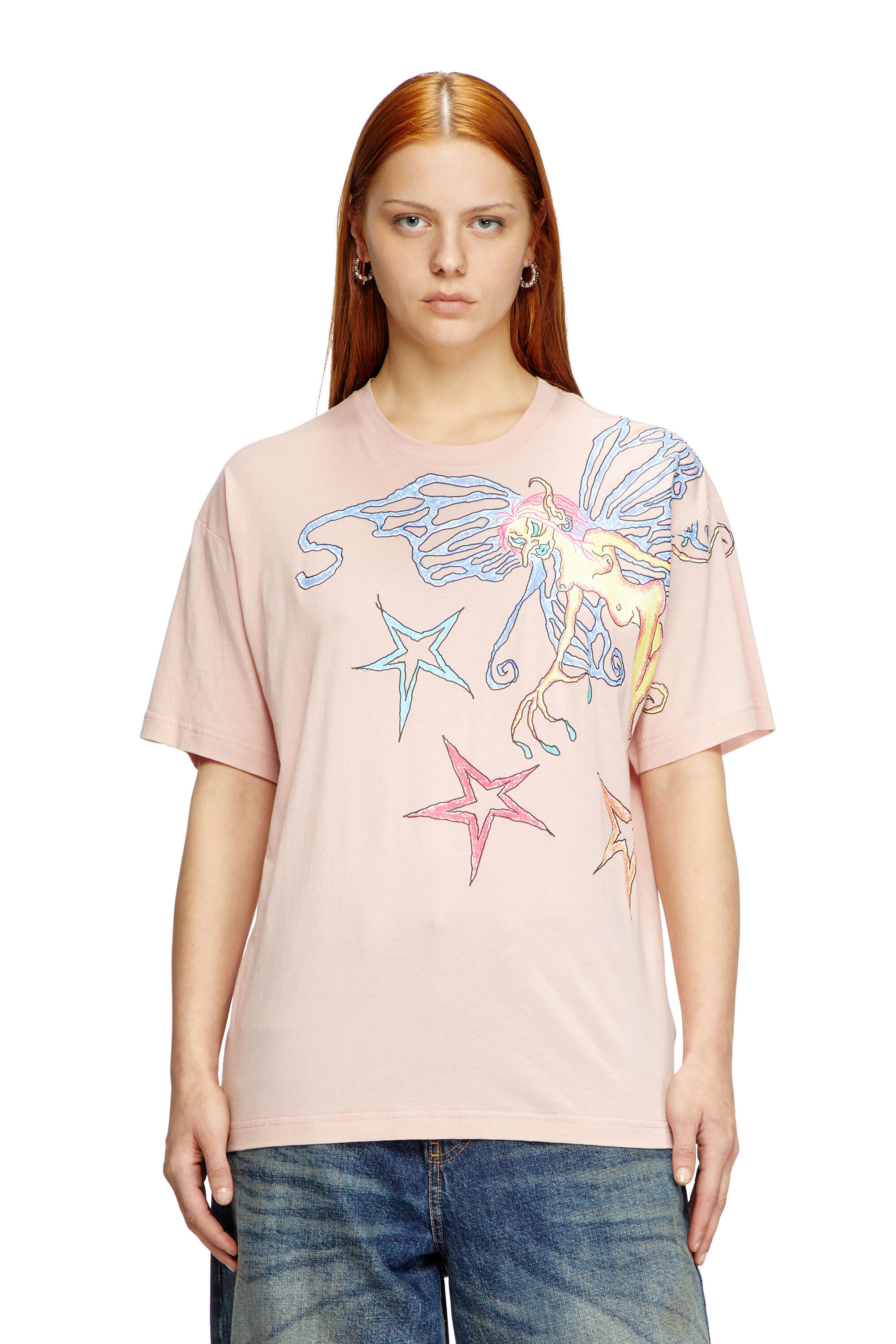 Diesel - T-BUXT-Q1, Female's T-shirt with graphic print in ピンク / ホワイト - 3