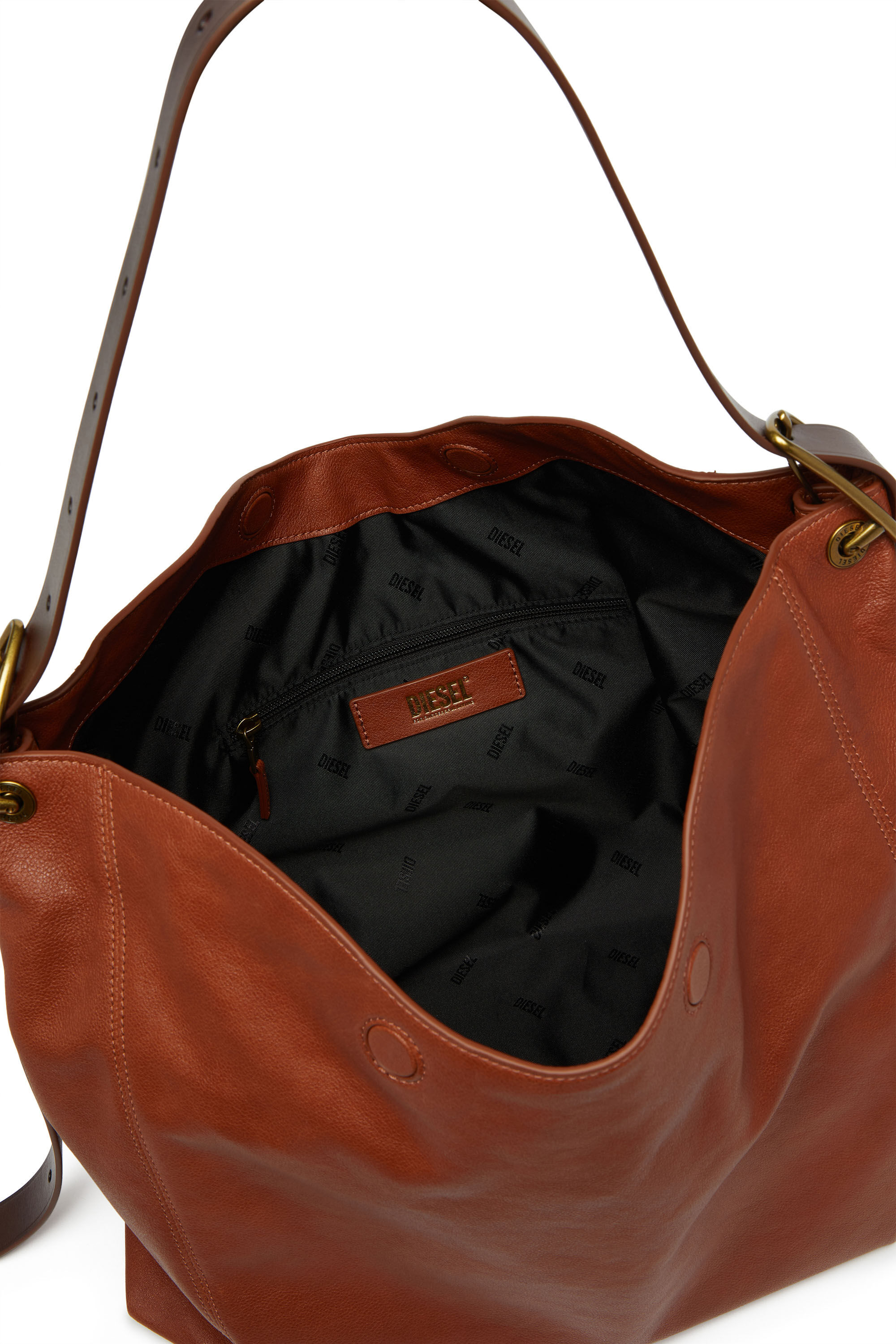 Diesel - D-LINE HOBO L, Female's D-Line-Hobo bag in shiny leather in ブラウン - 5
