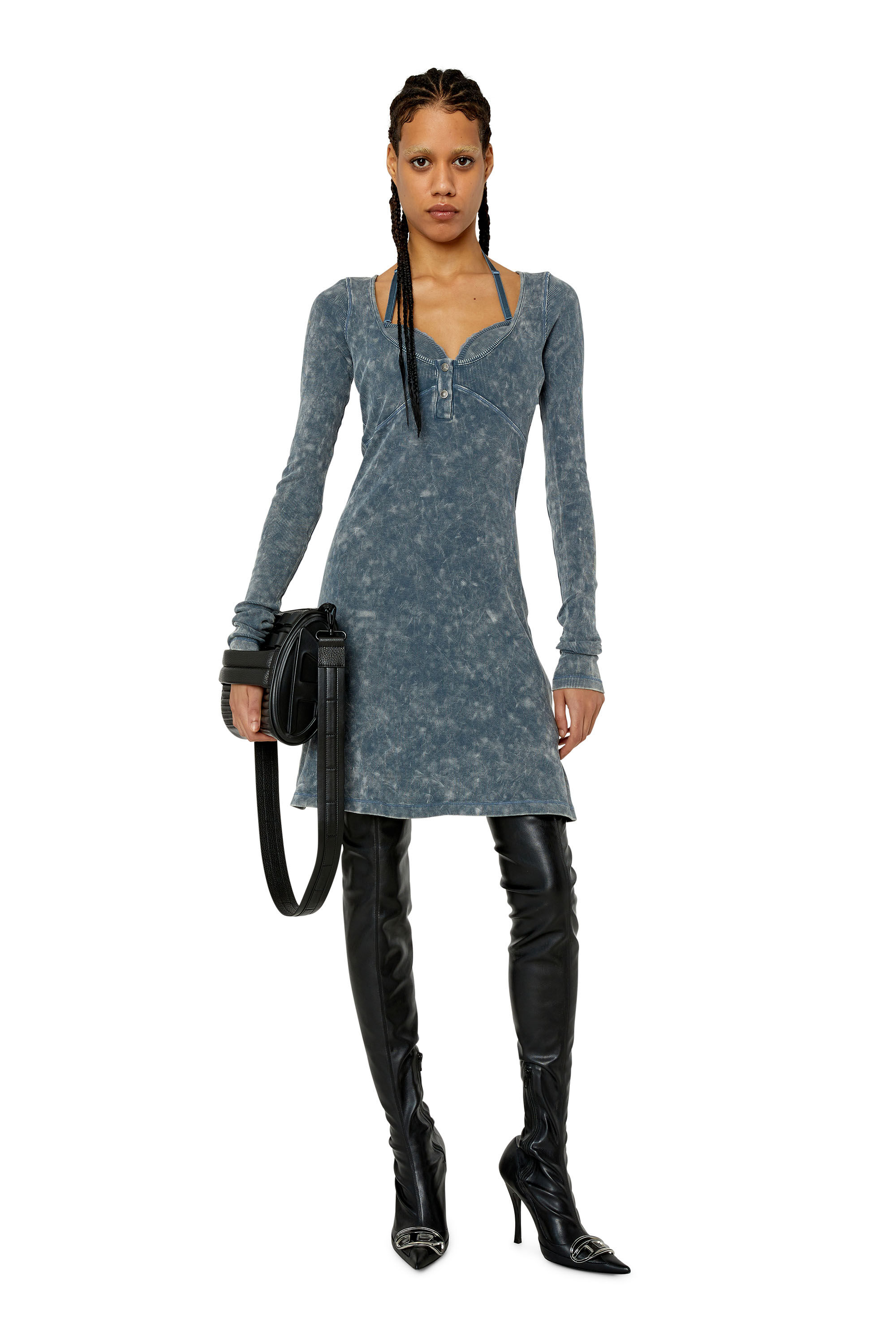 Diesel - D-BRANETTE, Female's 長袖 ミニドレス ブラトップ in ブルー - 1