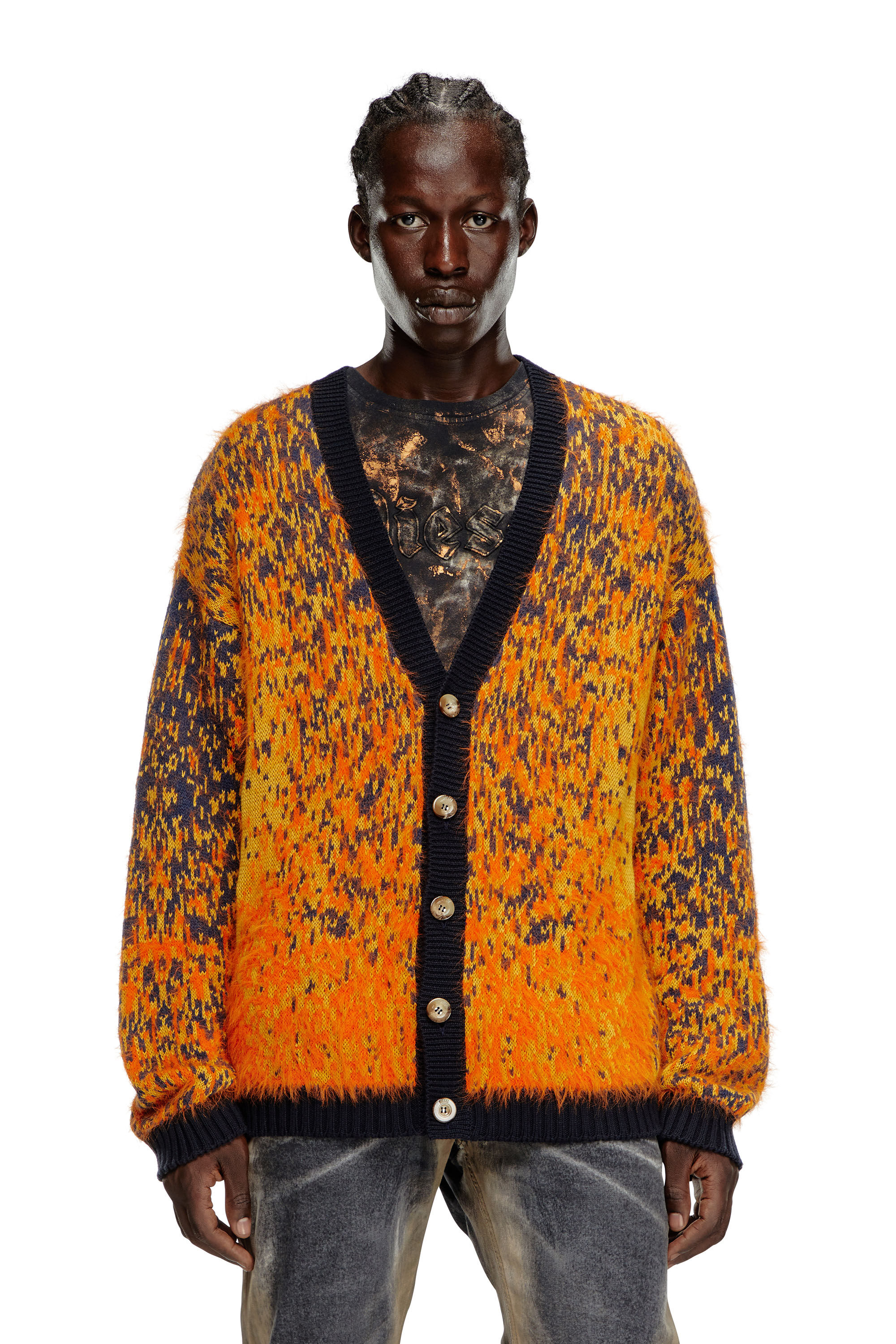 K-RANGER Fuzzy cardigan with abstract pattern｜オレンジ｜メンズ｜DIESEL
