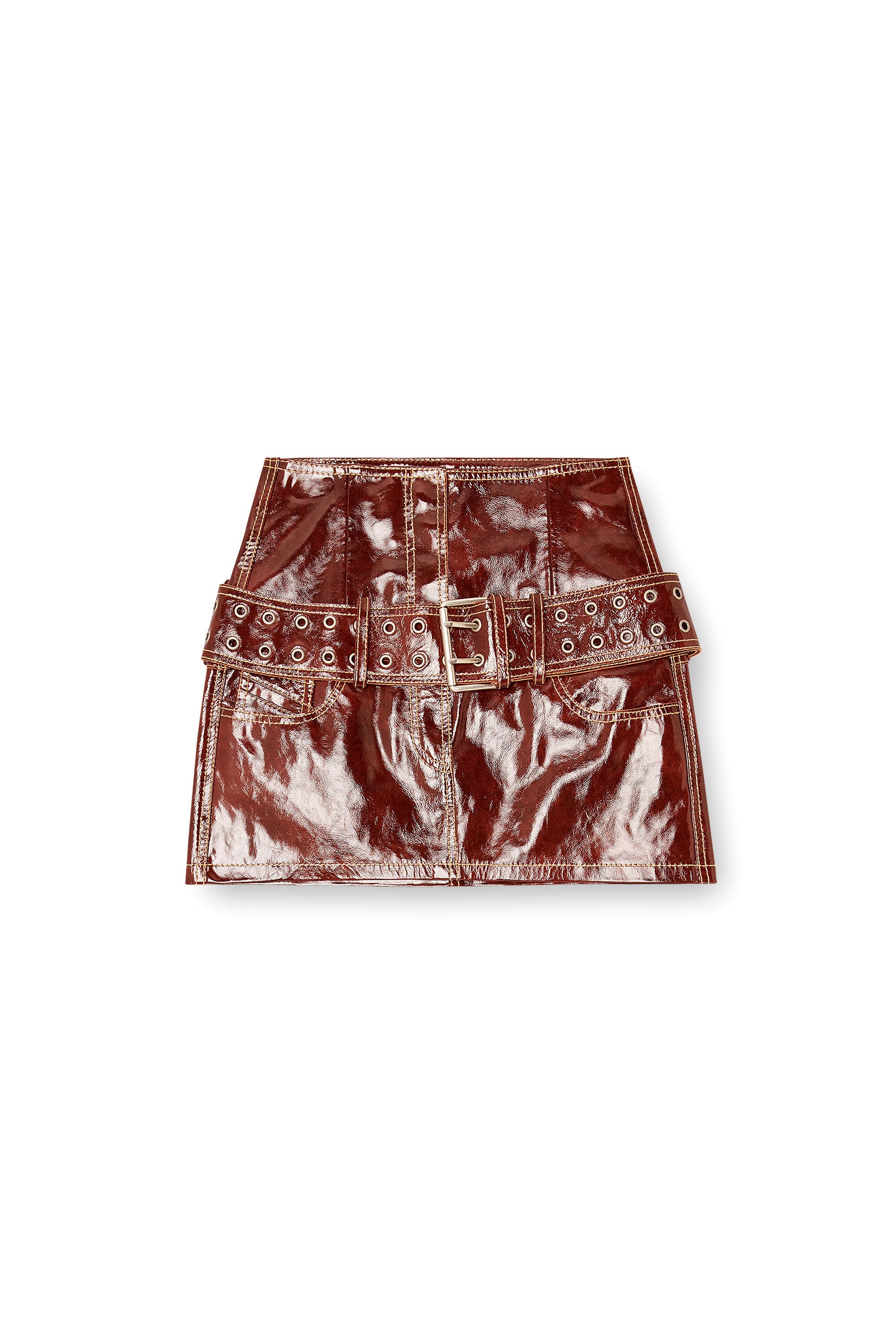 Diesel - L-EVANT, Female's レザースカート in ブラウン - 2