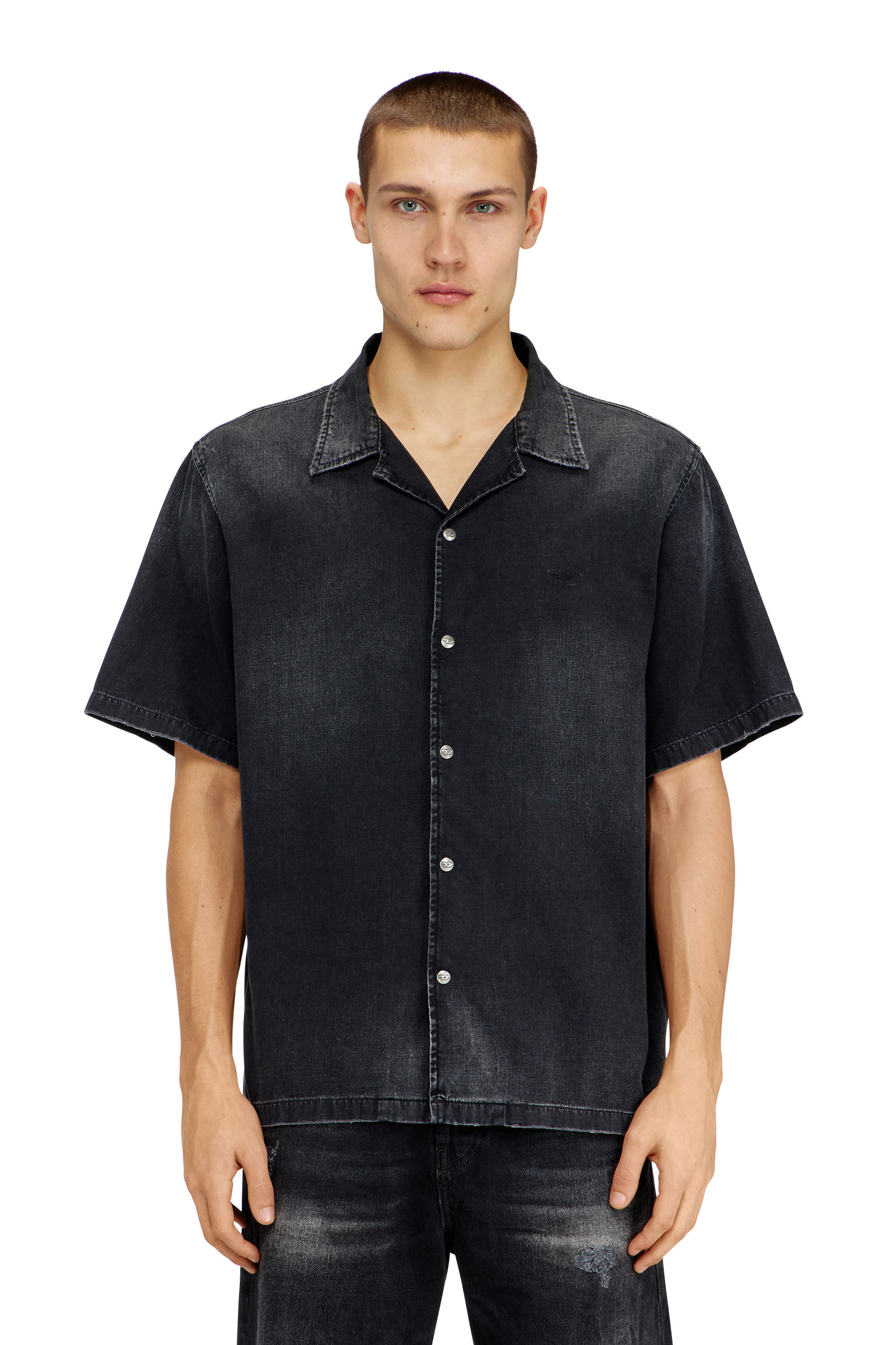 Diesel - D-NABIL-D, Male's Denim short-sleeve shirt in ブラック - 3