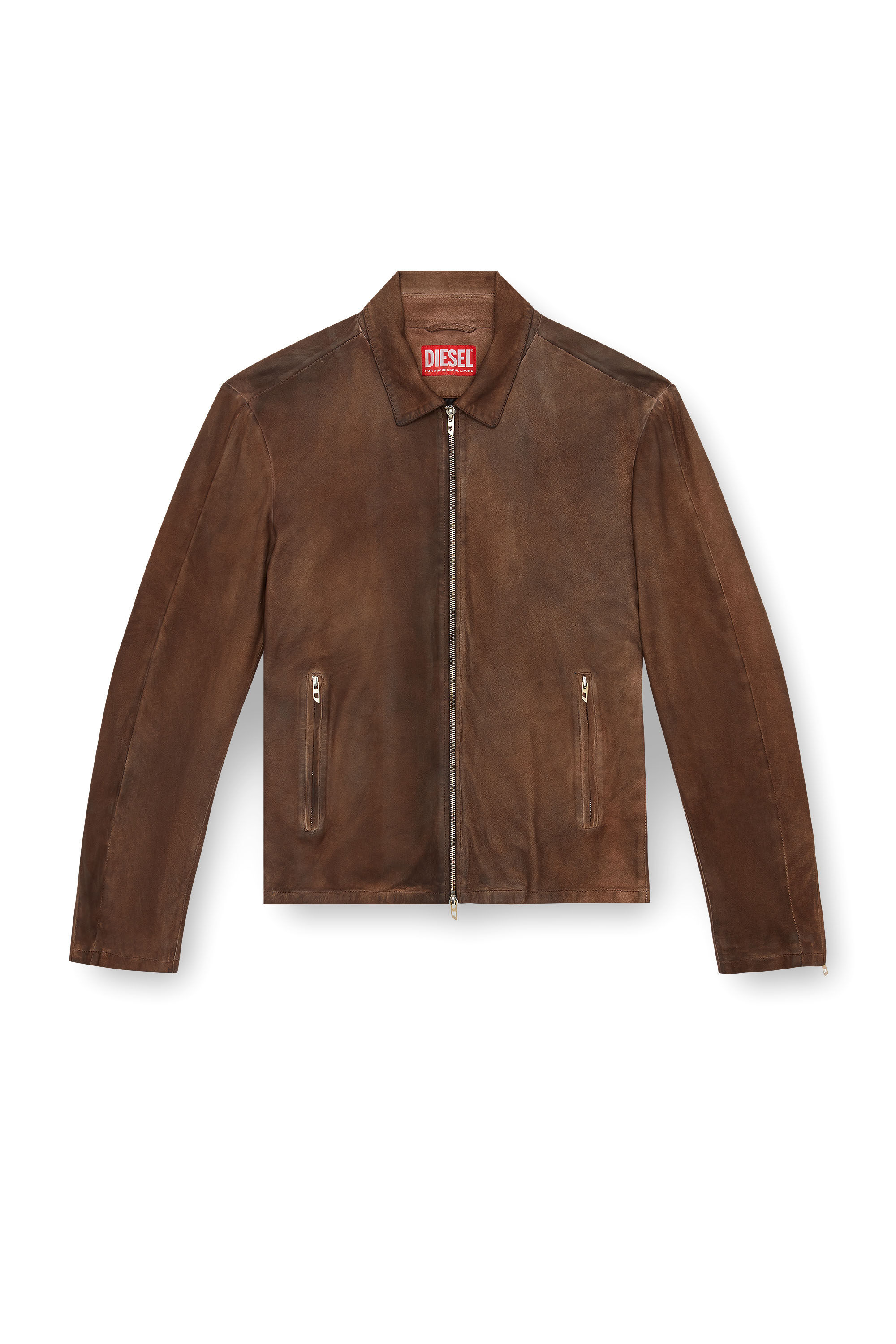 L-CROMBE Blouson jacket in treated leather｜ブラウン｜メンズ｜DIESEL