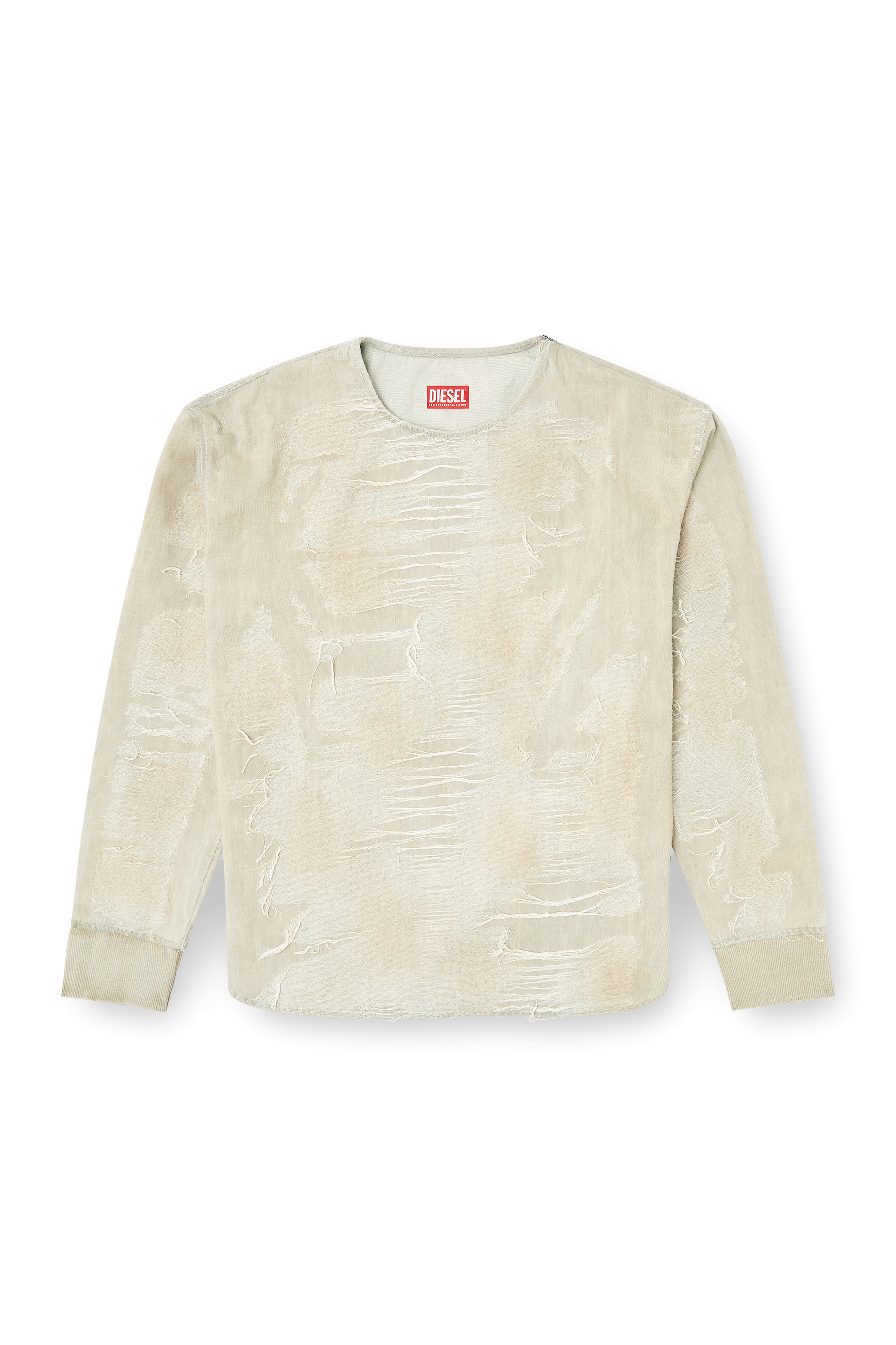Diesel - D-JUST-FSG1, Male's Sweater in micro-distressed jacquard denim in ライトグレー - 2