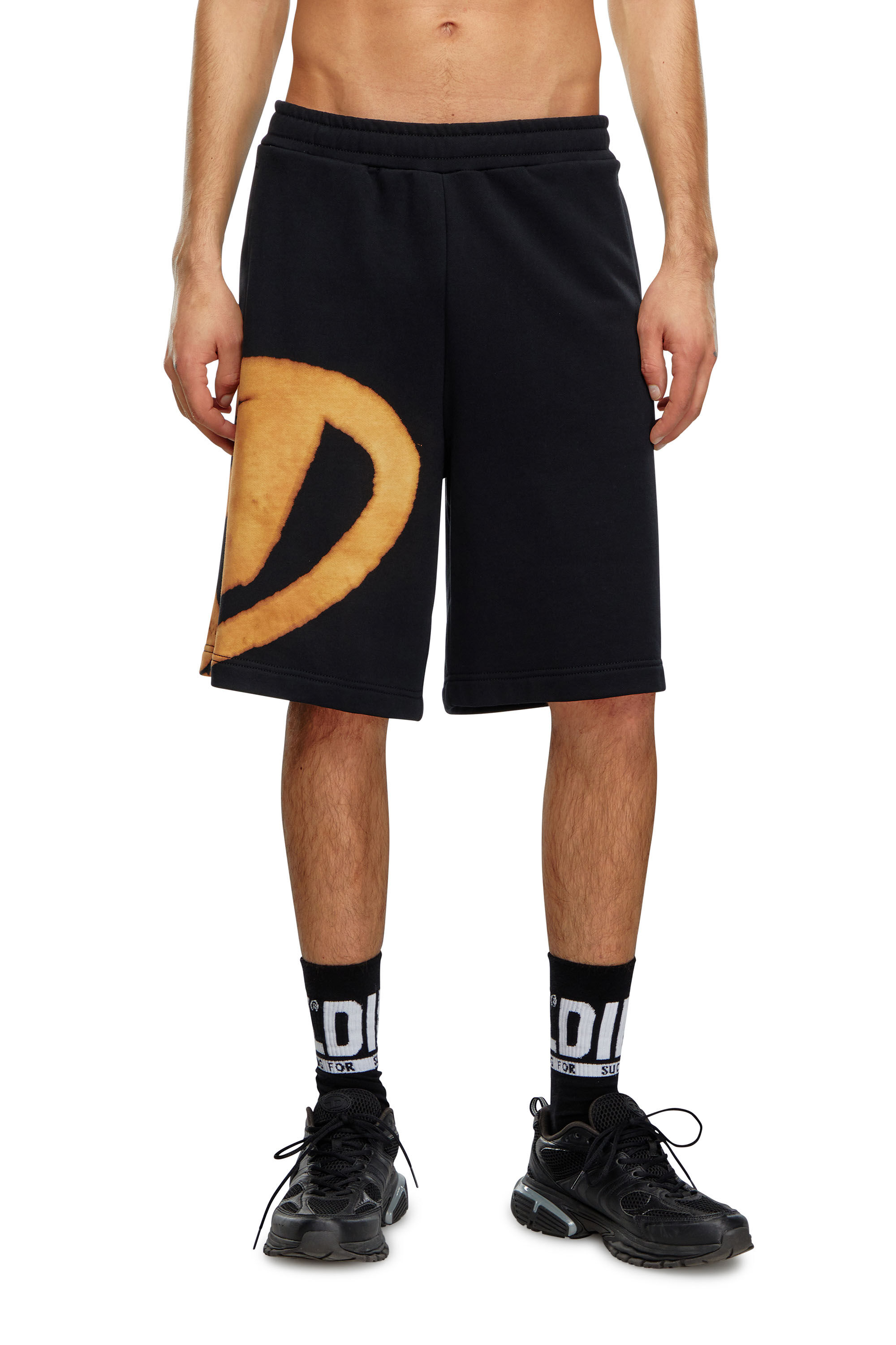 Diesel - P-CROW-BLEACH, Male's Sweat shorts with bleached logo in ブラック/オレンジ - 3