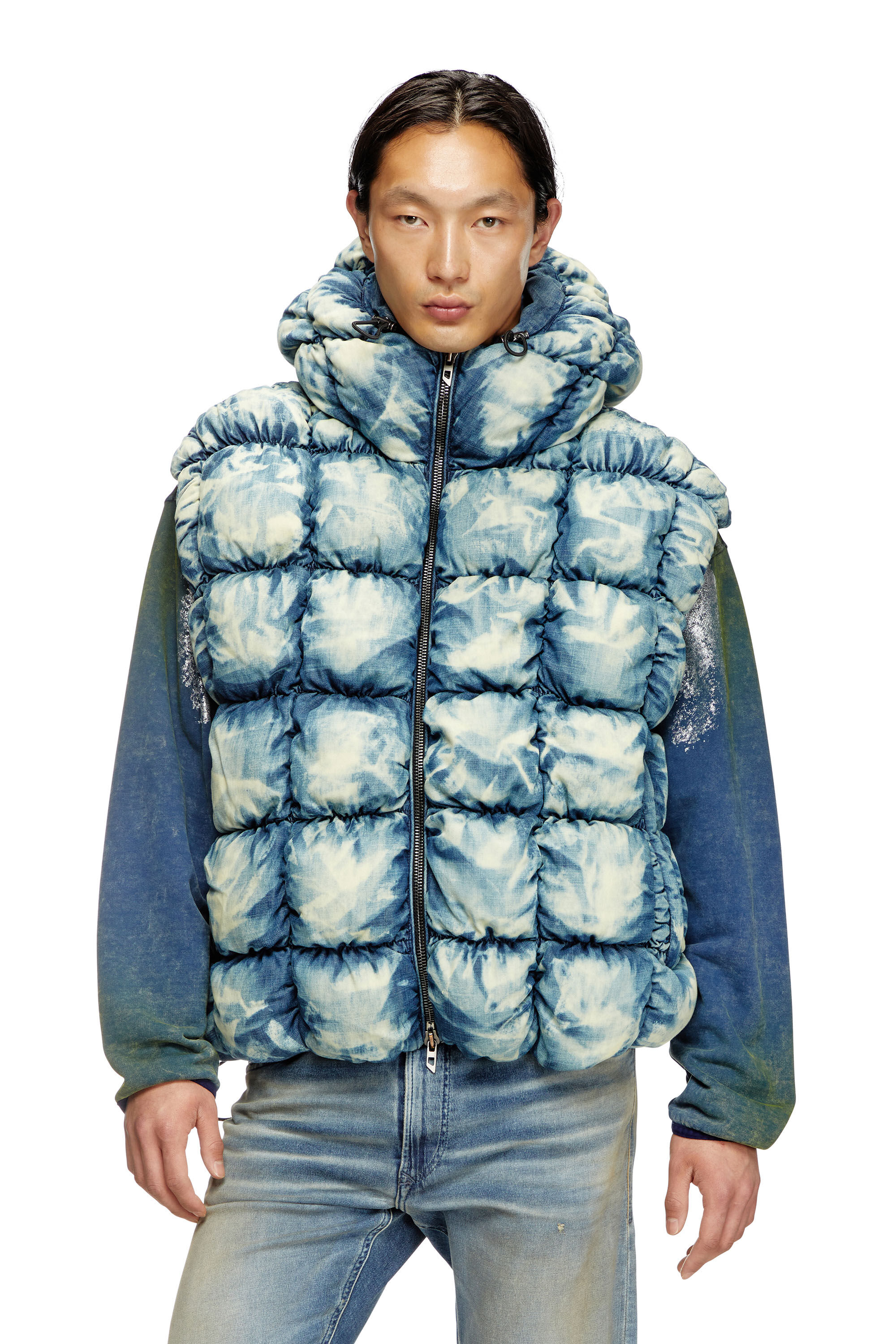 Diesel - W-THYS, Unisex's Tie-dyed denim puffer vest in ブルー - 3