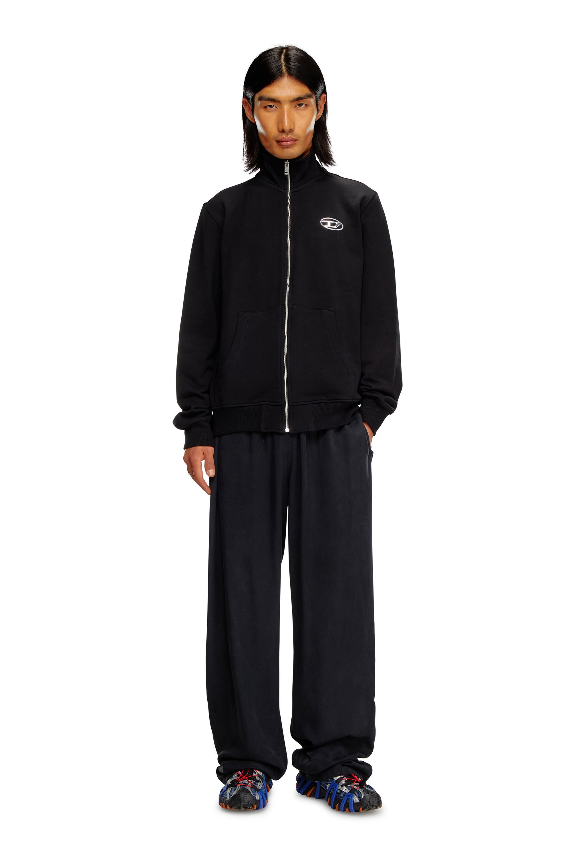Diesel - S-GINNI-ZIP-OD, Male's スウェットジップアップ in ブラック - 1