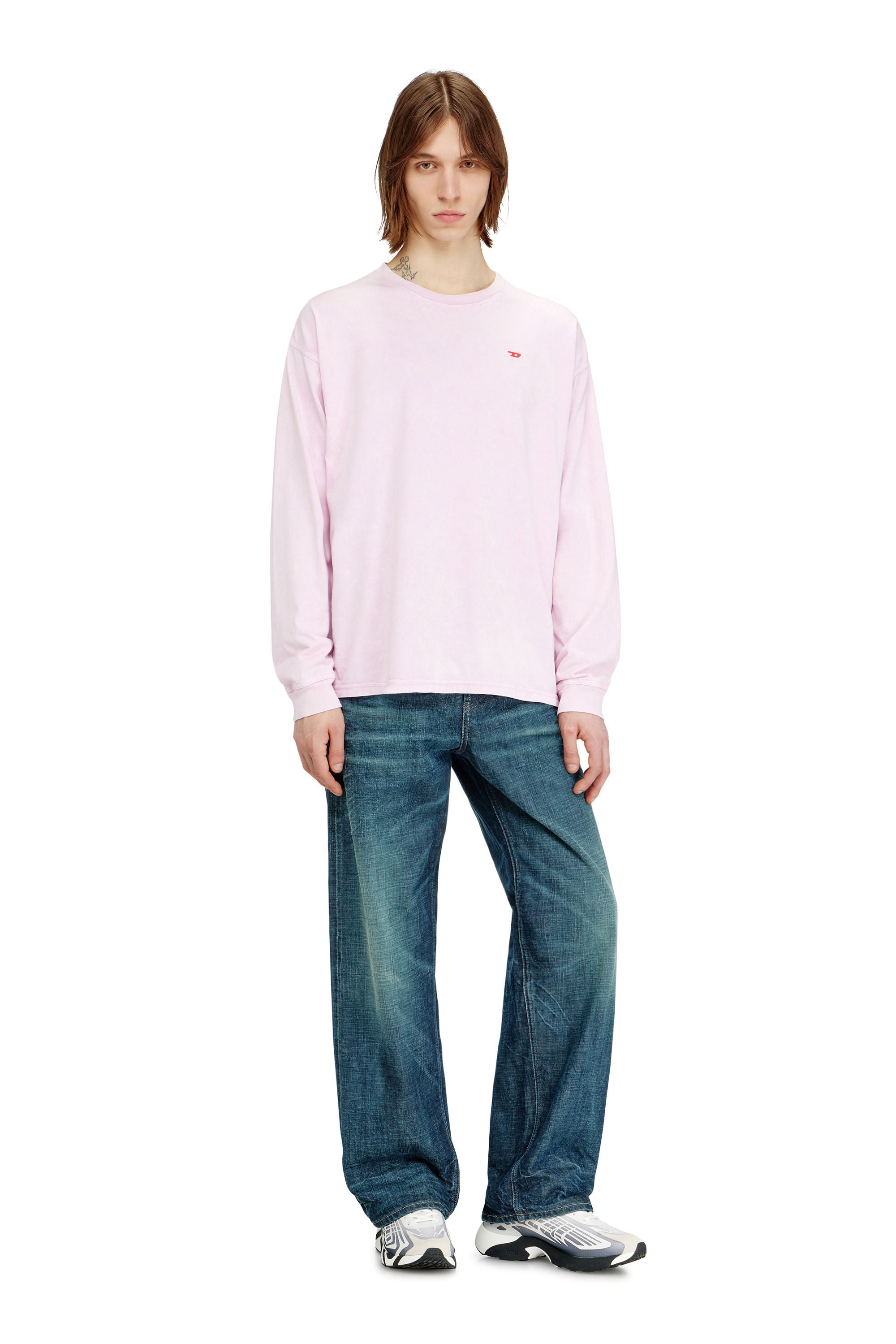 Diesel - T-BOXT-LS-AA5, Male's 長袖Tシャツ in ピンク / ホワイト - 1