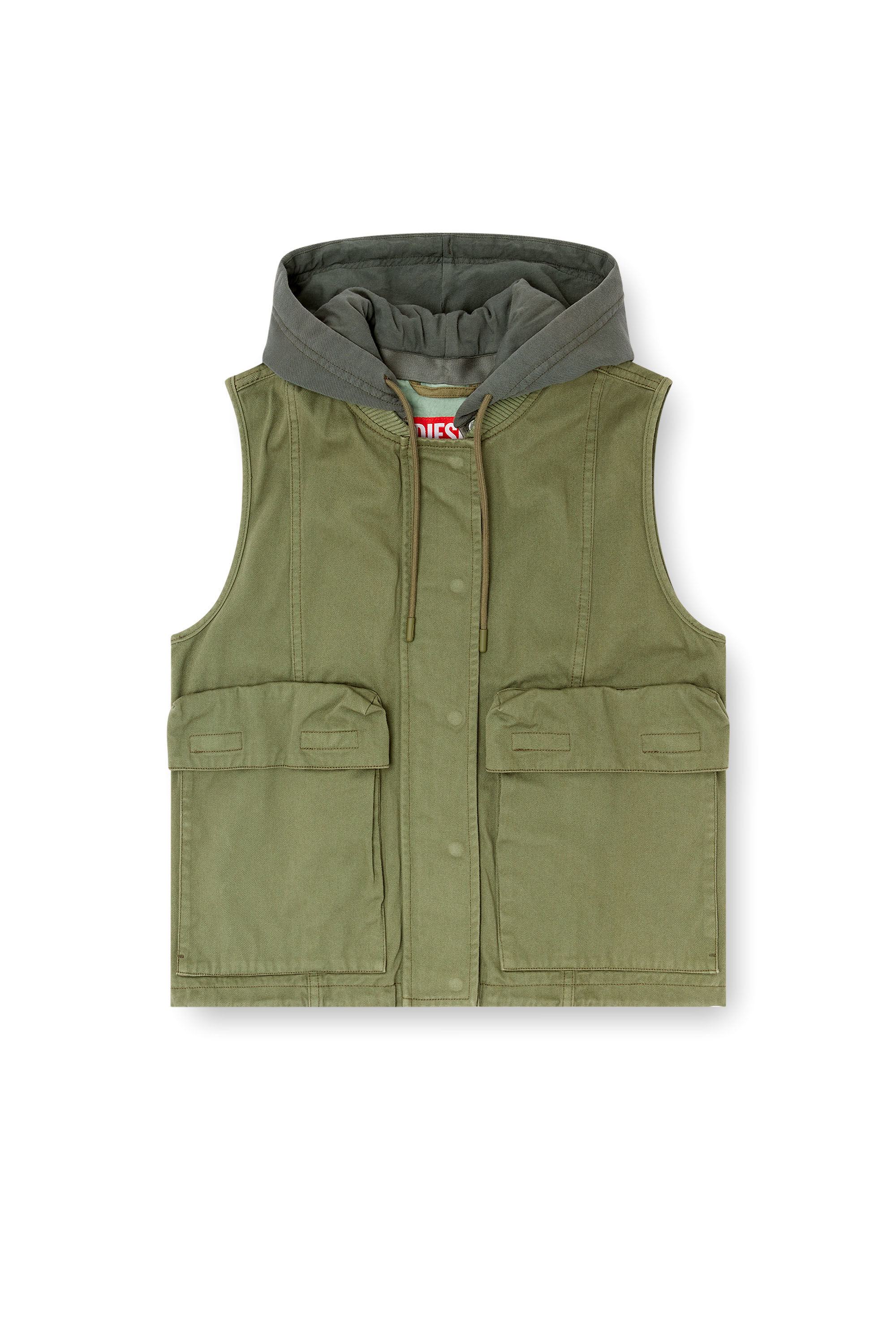 Diesel - G-ENESIS, Female's Hooded cargo vest in cotton twill in ミリタリーグリーン - 2