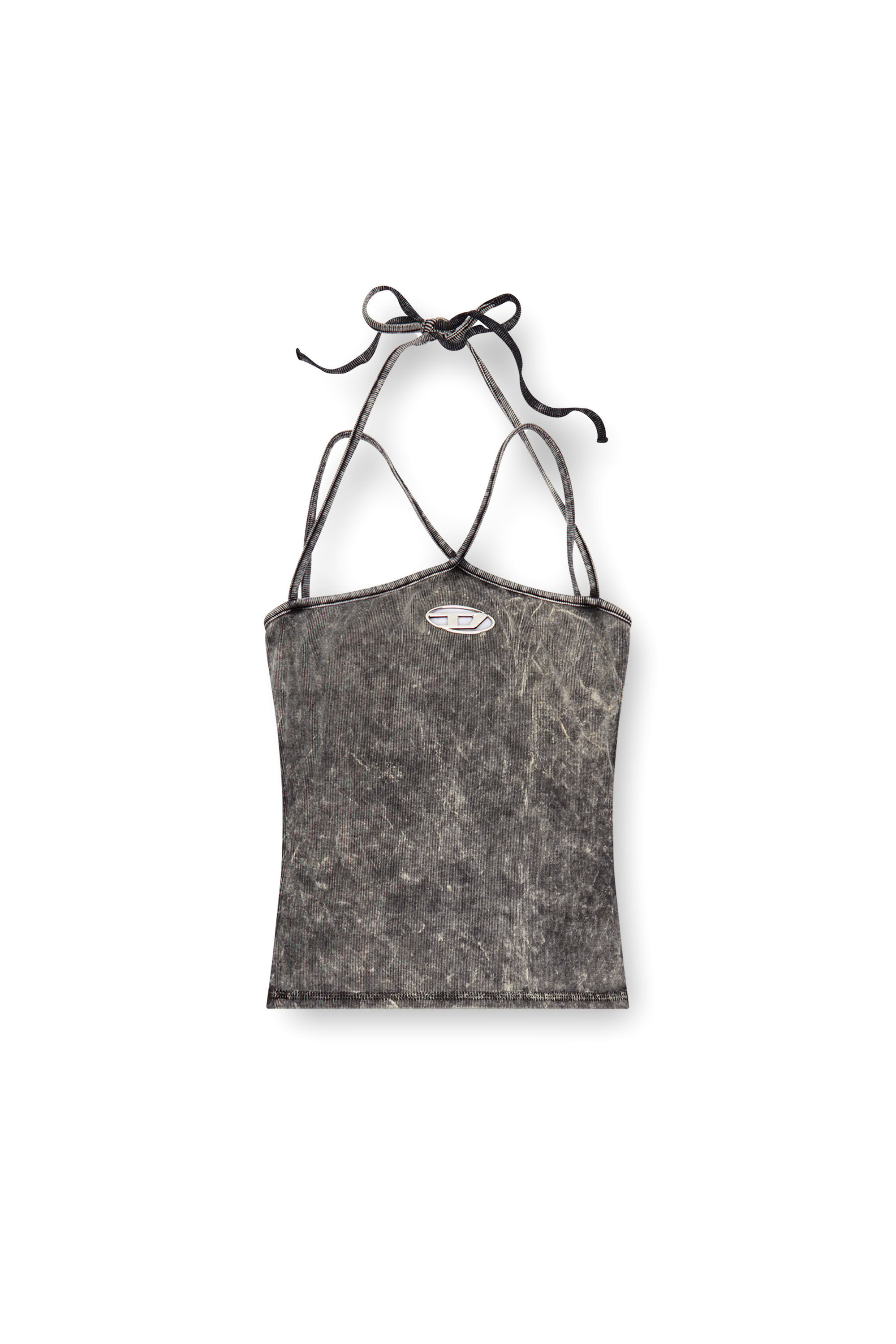 Diesel - T-MARYN, Female's Ribbed halterneck with cross-over straps in グレー - 2