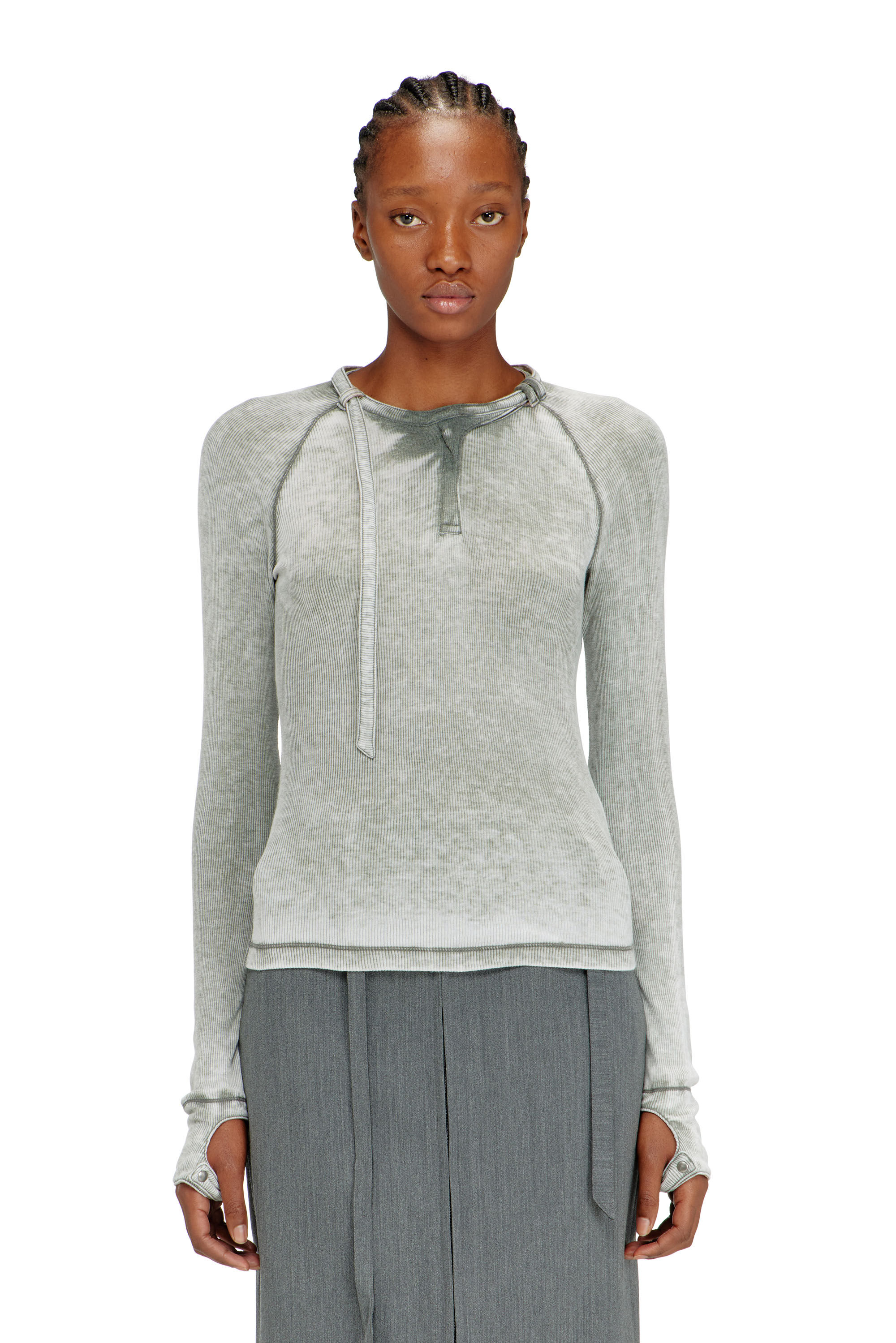 T-ECLA Rib-jersey top with biker neck strap｜グレー｜ウィメンズ