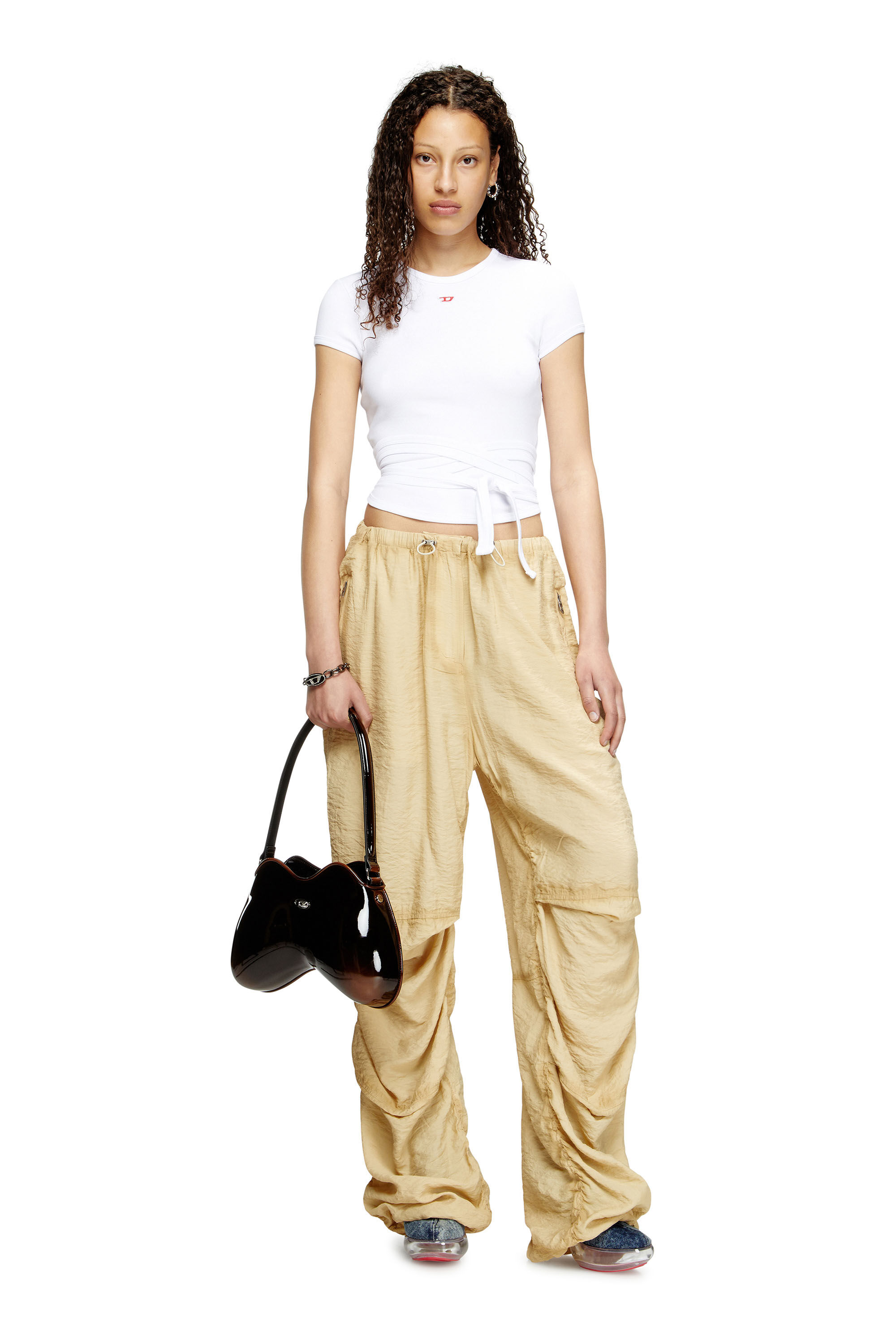 Diesel - T-BUNNY-TAIL, Female's T-shirt with wrap ties in ホワイト - 1