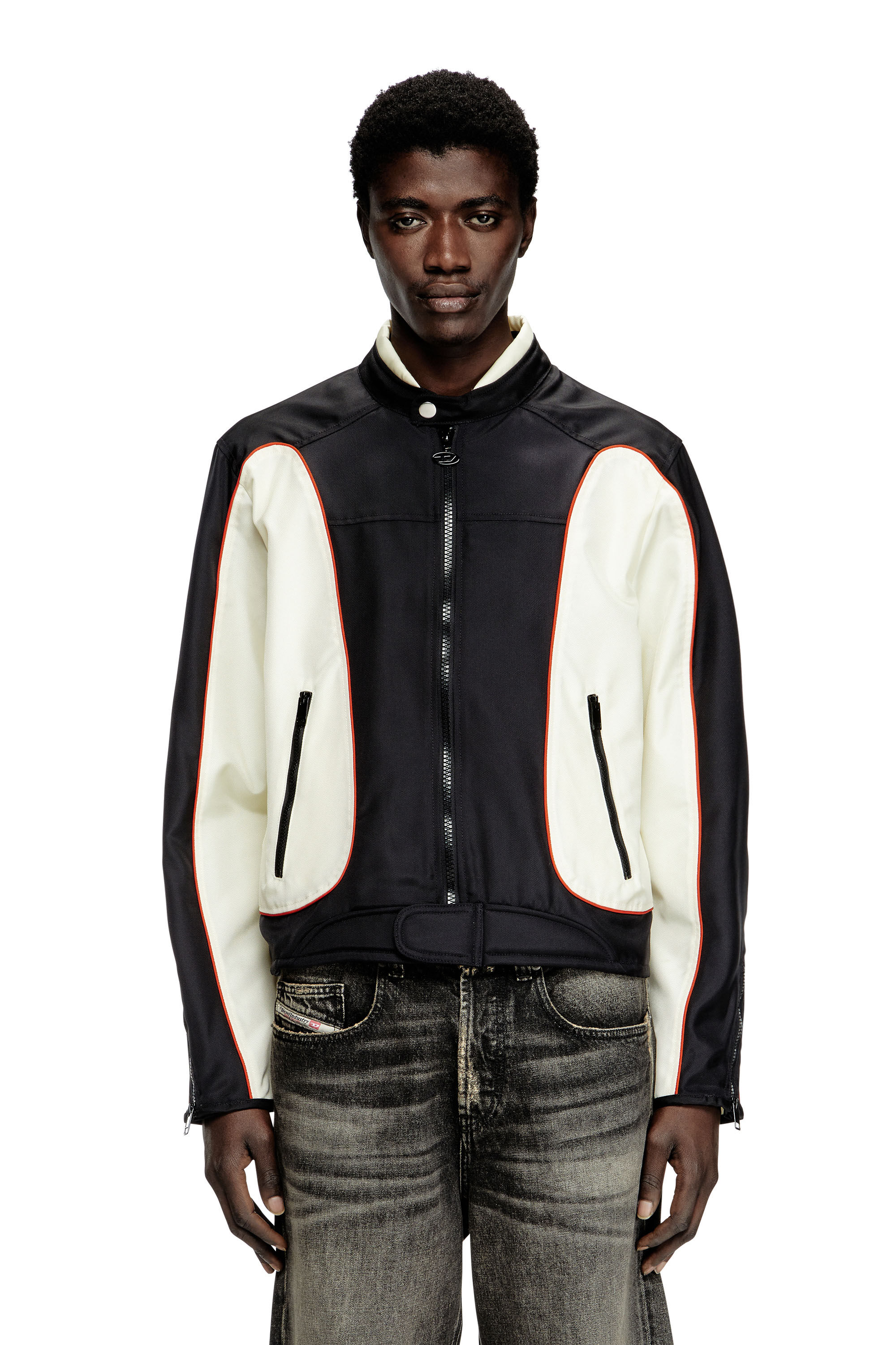 Diesel - J-BLINK-A, Male's Colour-block biker jacket with piping in ホワイト/ブラック - 3
