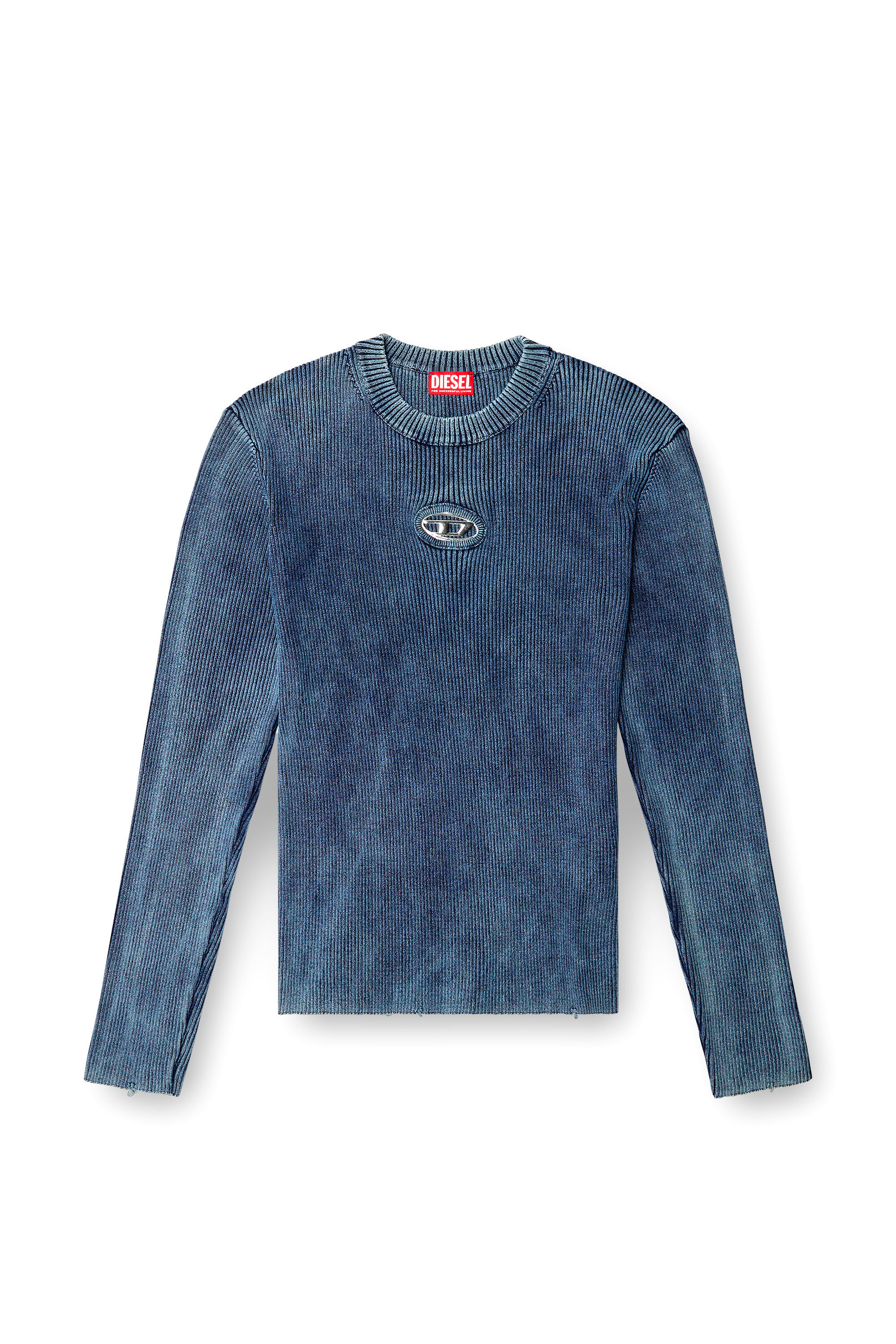 Diesel - K-DARIN-D, Male's Distressed jumper with cut-out logo in ブルー - 2
