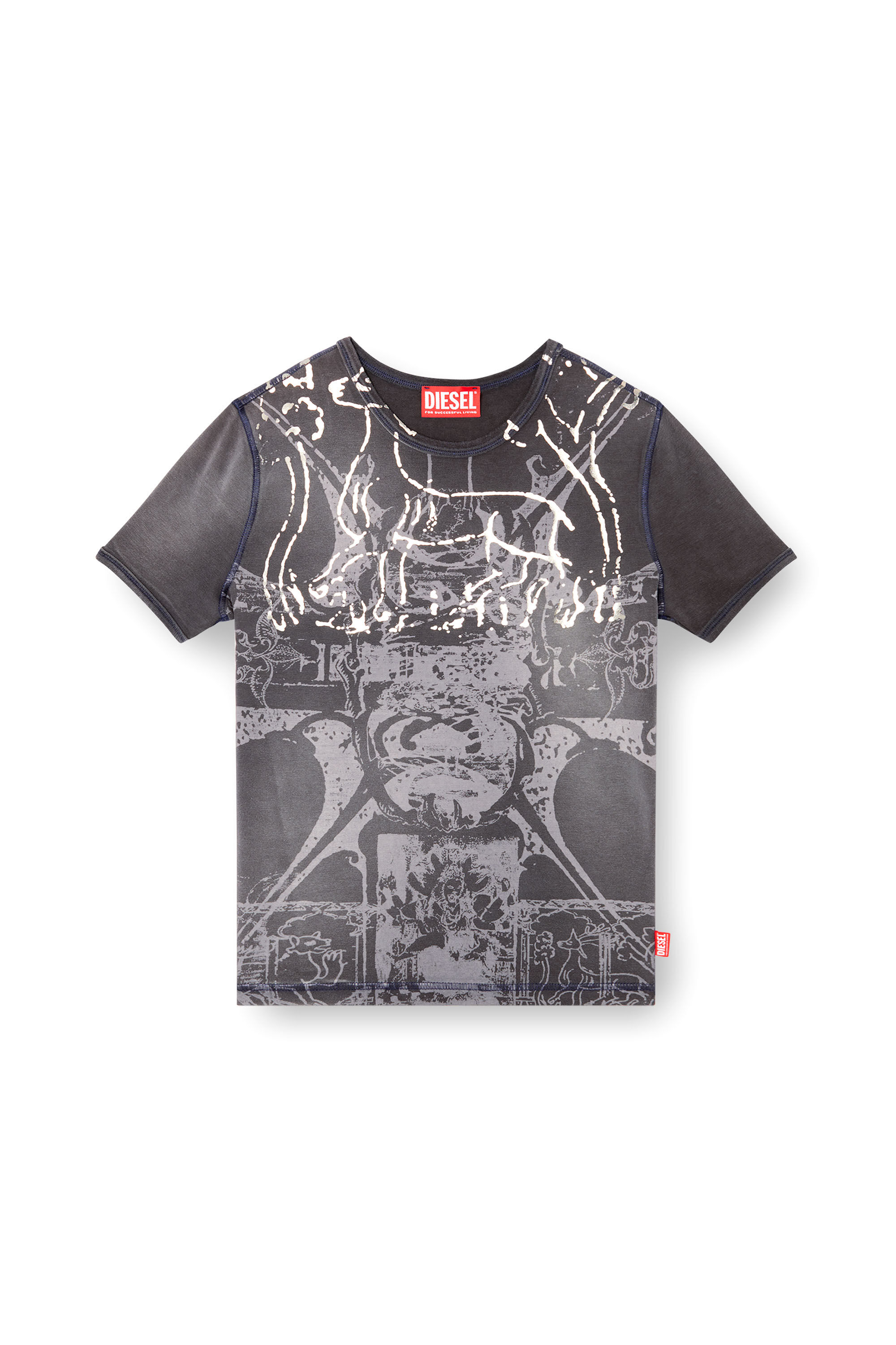 【DIESEL】T-アンキューティーズ-ロング-R6 トップ T-UNCUTIES-LONG-R6 T-shirt with foil print｜ブラック