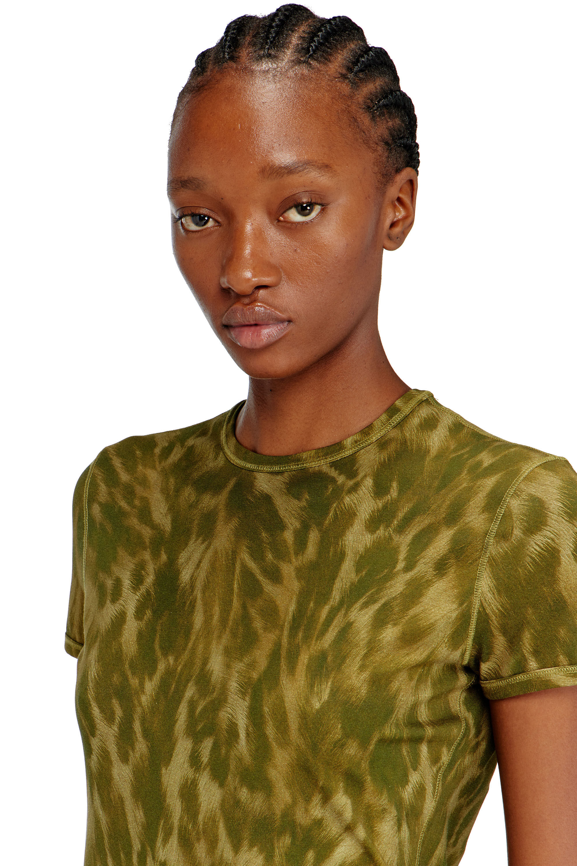 T-ANIMA Animal-print T-shirt in stretch jersey｜グリーン