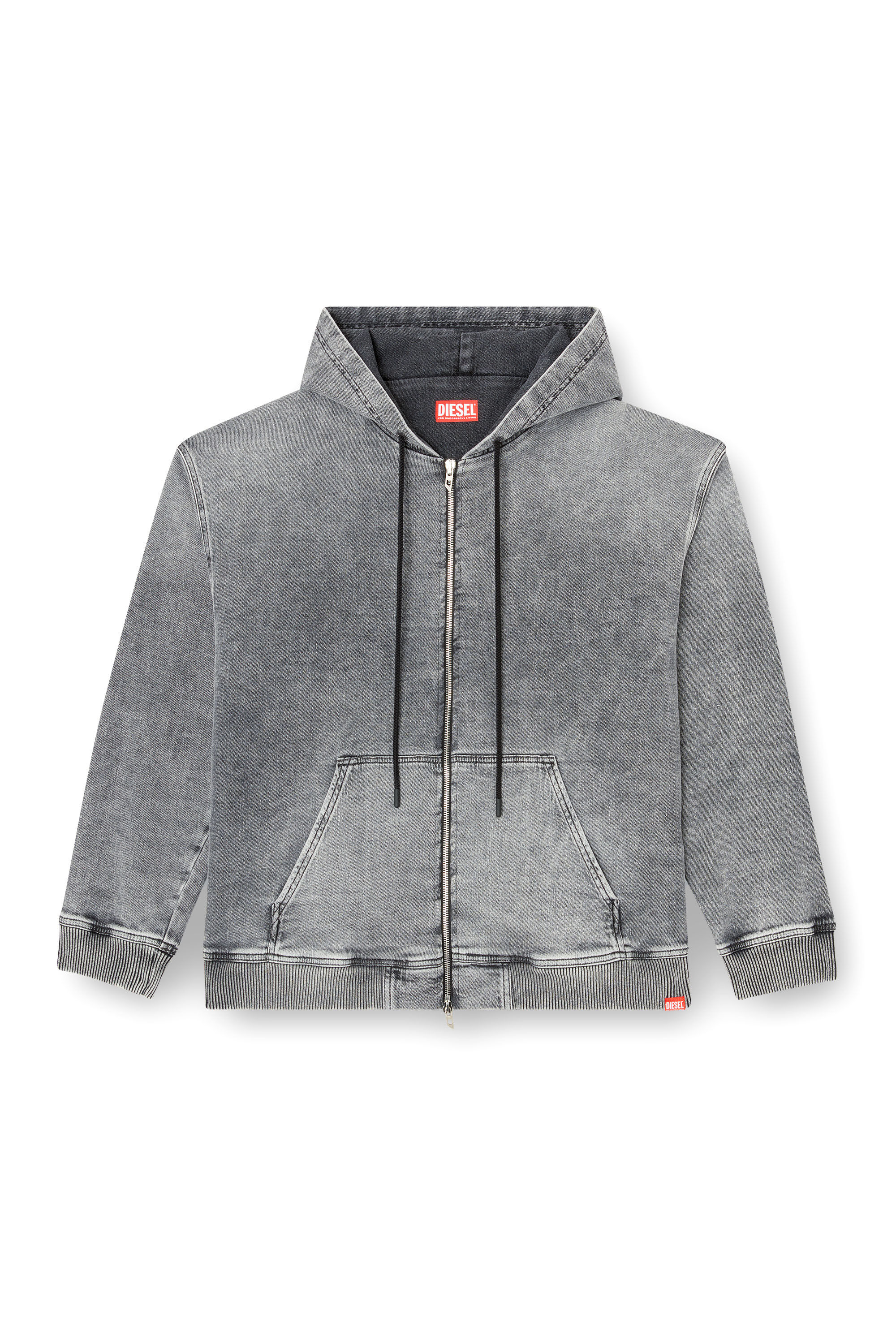 Diesel - HS D-GIRI-S TRACK, Unisex's Zip-up hoodie in marbled Track Denim in ダークグレー - 2