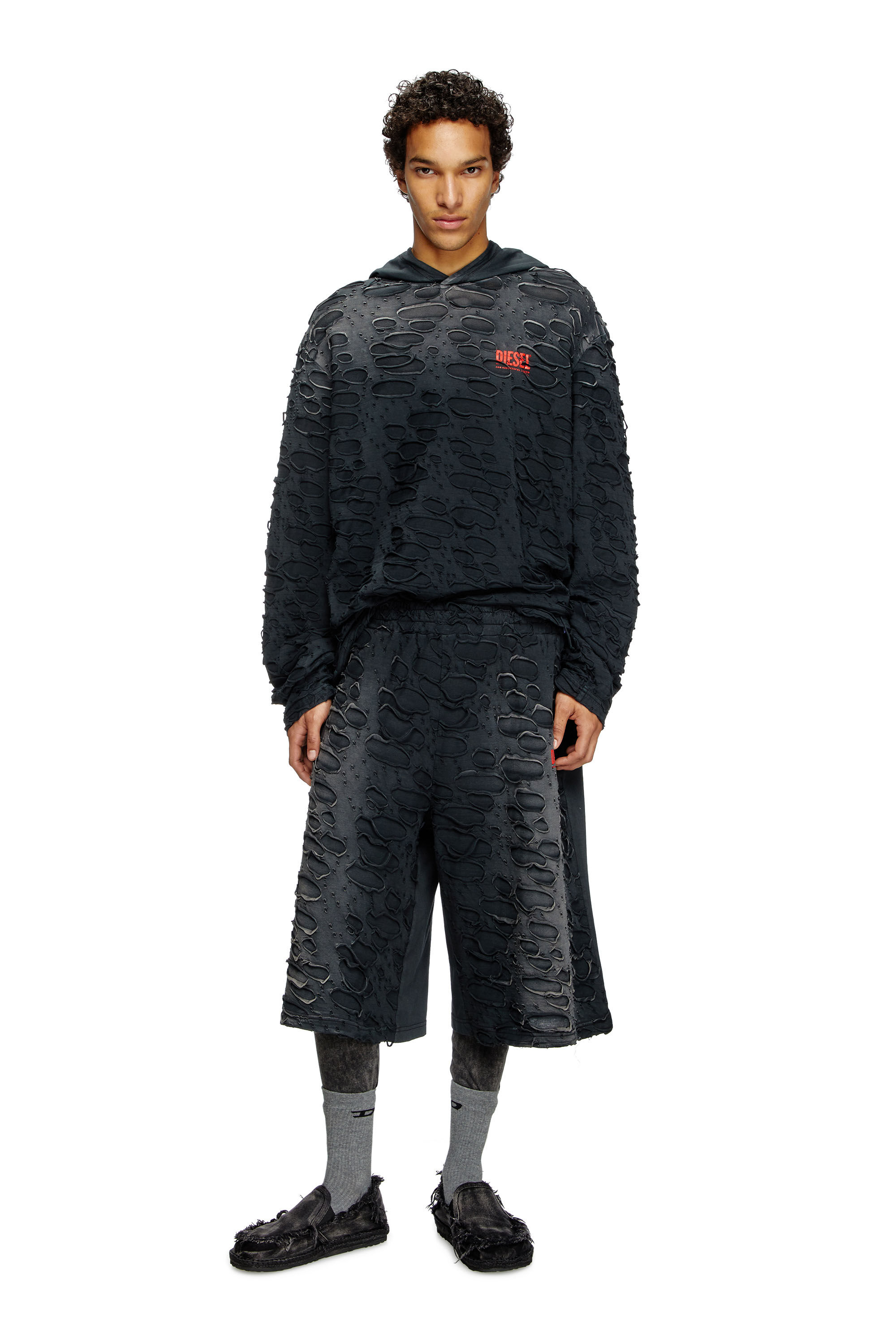 P-ECHIO-R1 Faded sweat shorts with holes｜ブラック｜メンズ