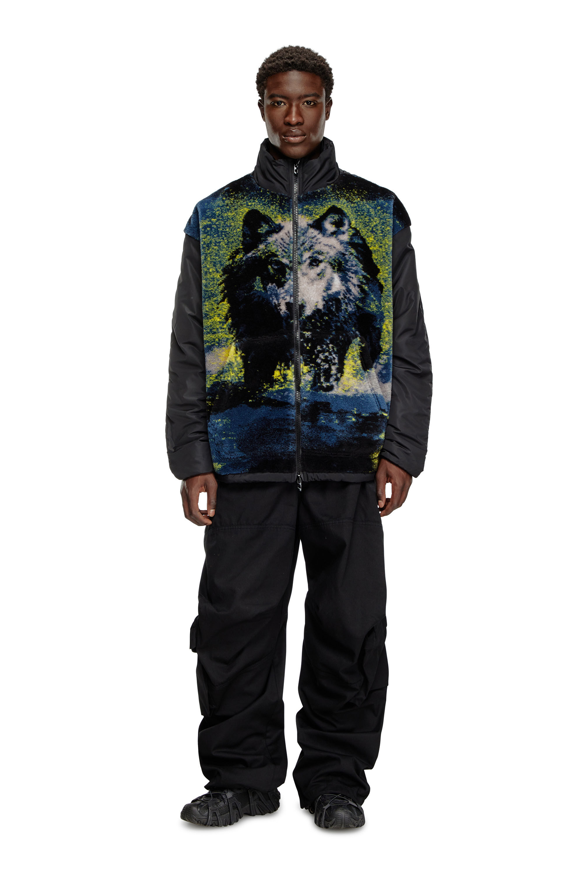 S-BERTO-TEDDY Padded jacket in nylon and teddy fleece｜ブラック｜メンズ｜DIESEL