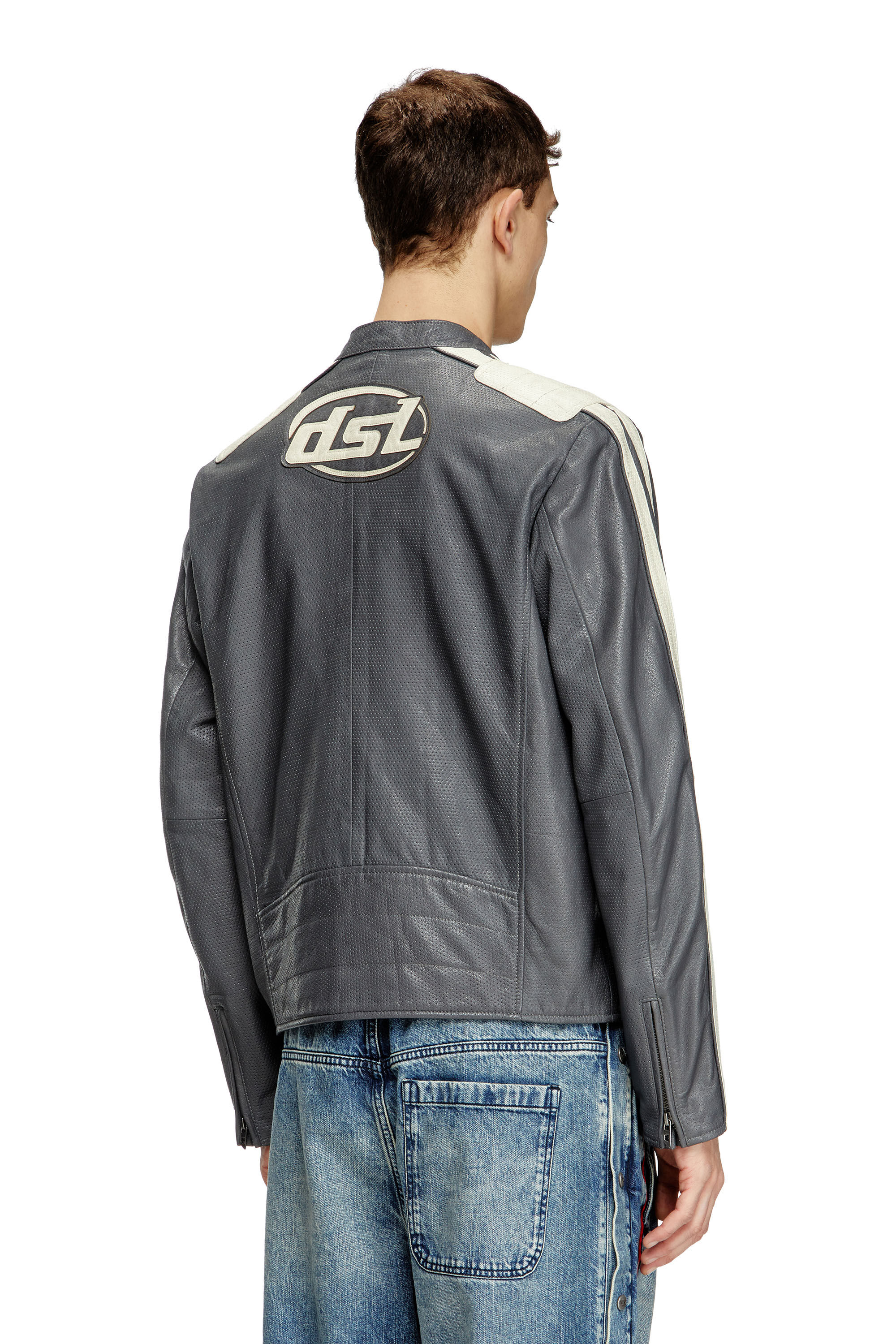 Diesel - L-POP, Unisex's Biker jacket in perforated leather in グレー - 5