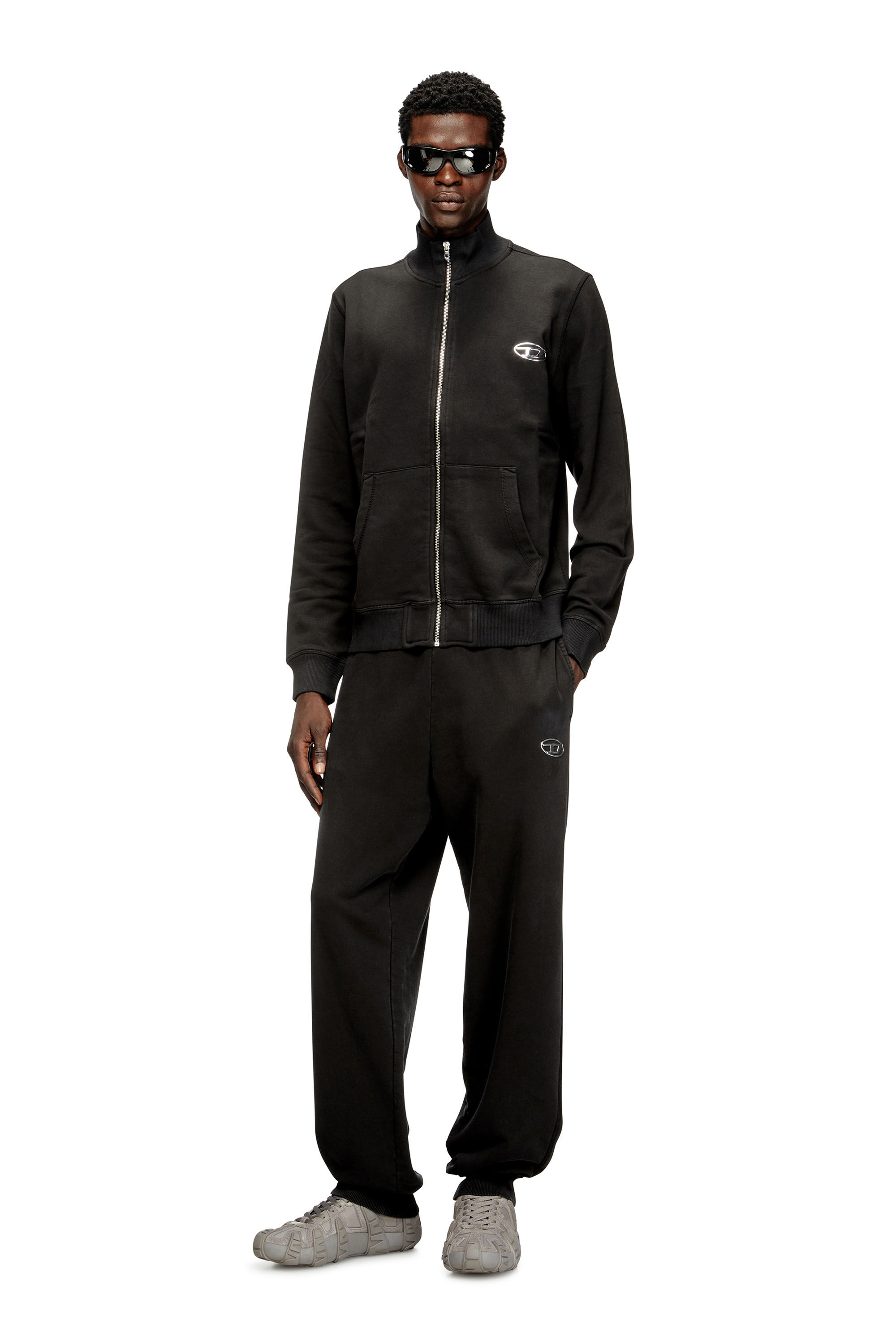 Diesel - S-GINN-ZIP-IOD, Male's Wweatshirt with mock neck and metallic Oval D in ブラック - 1