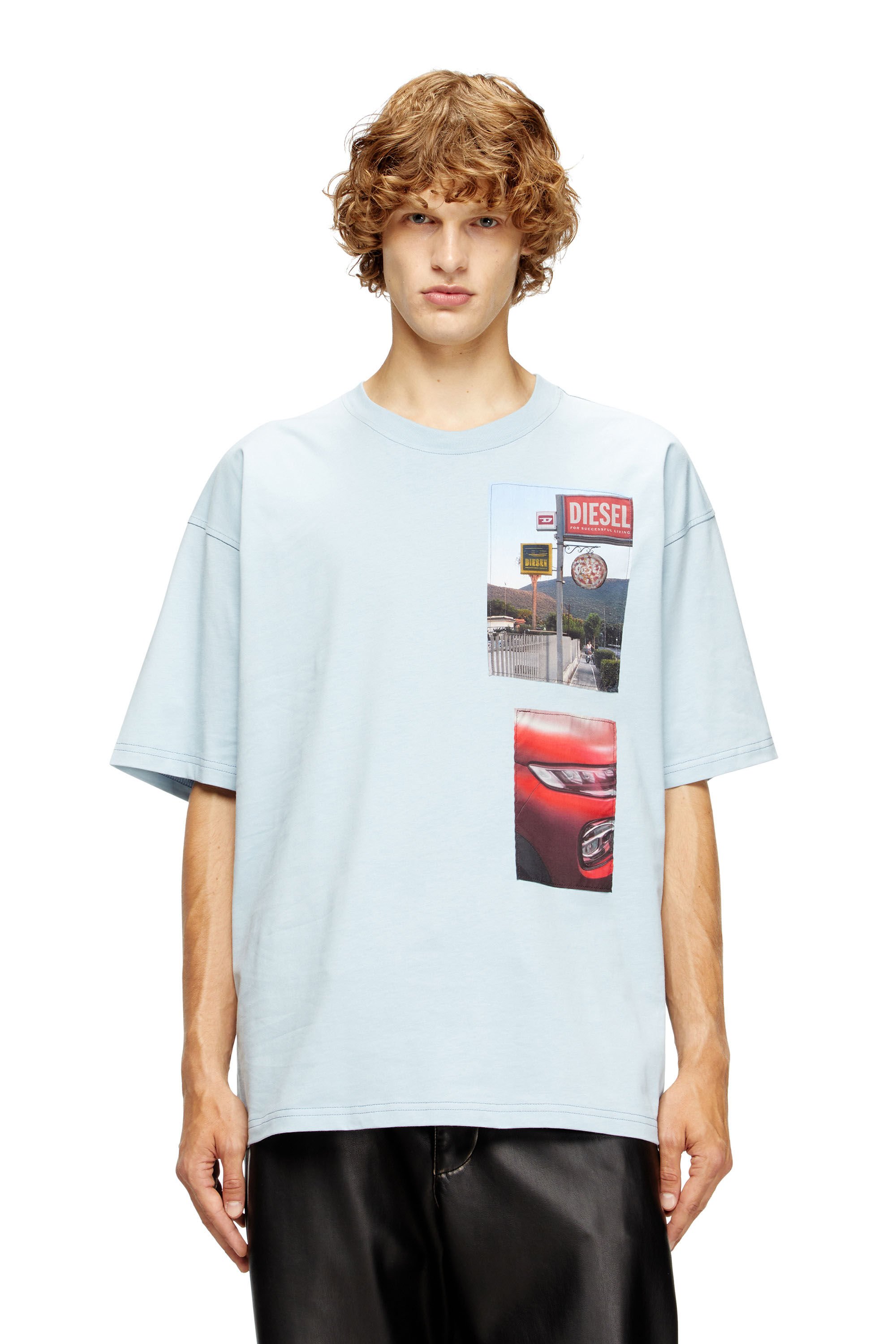 Diesel - T-BOXT-T3, Male's T-shirt with logo photo patches in ライトブルー - 3